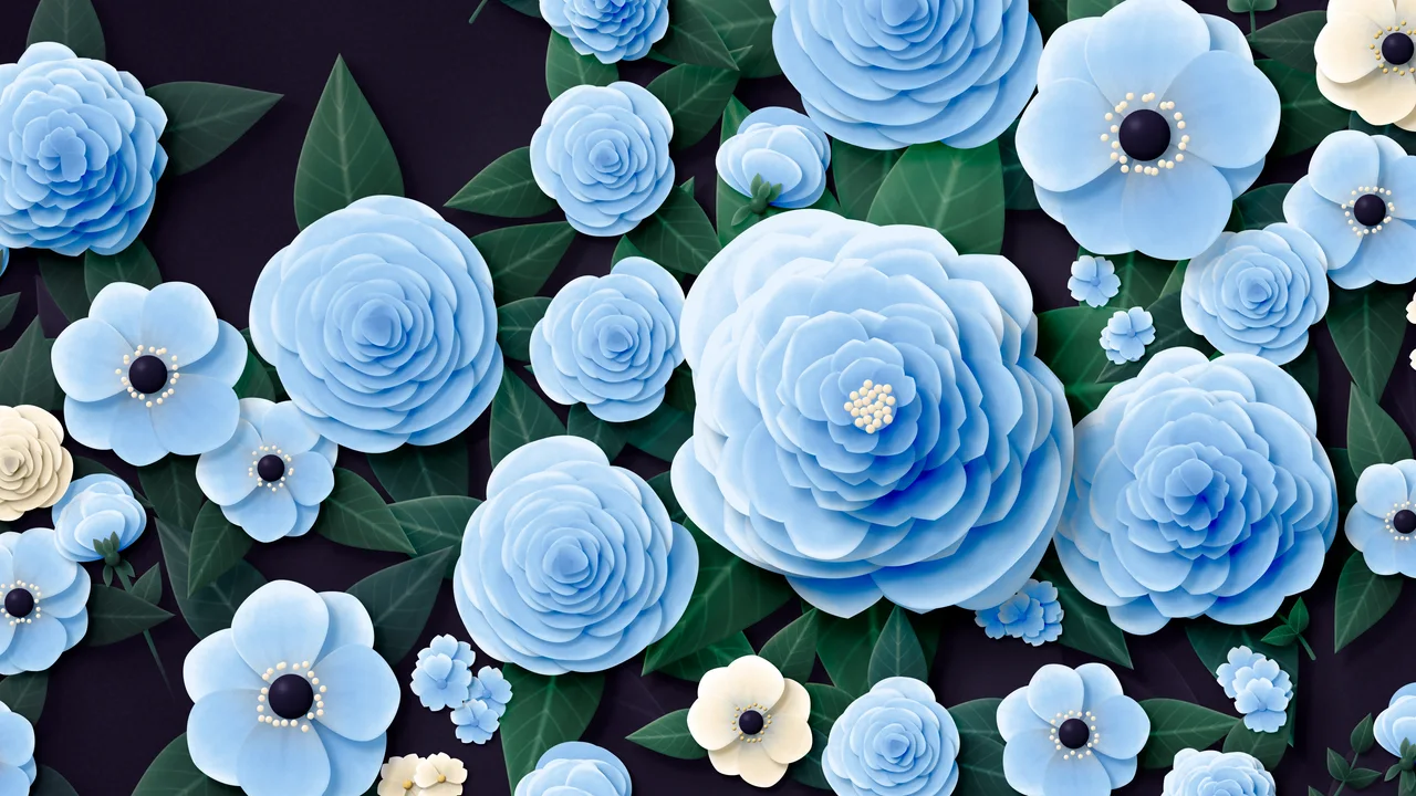 Light Blue Paper Flower Garden desktop wallpaper in 4K
