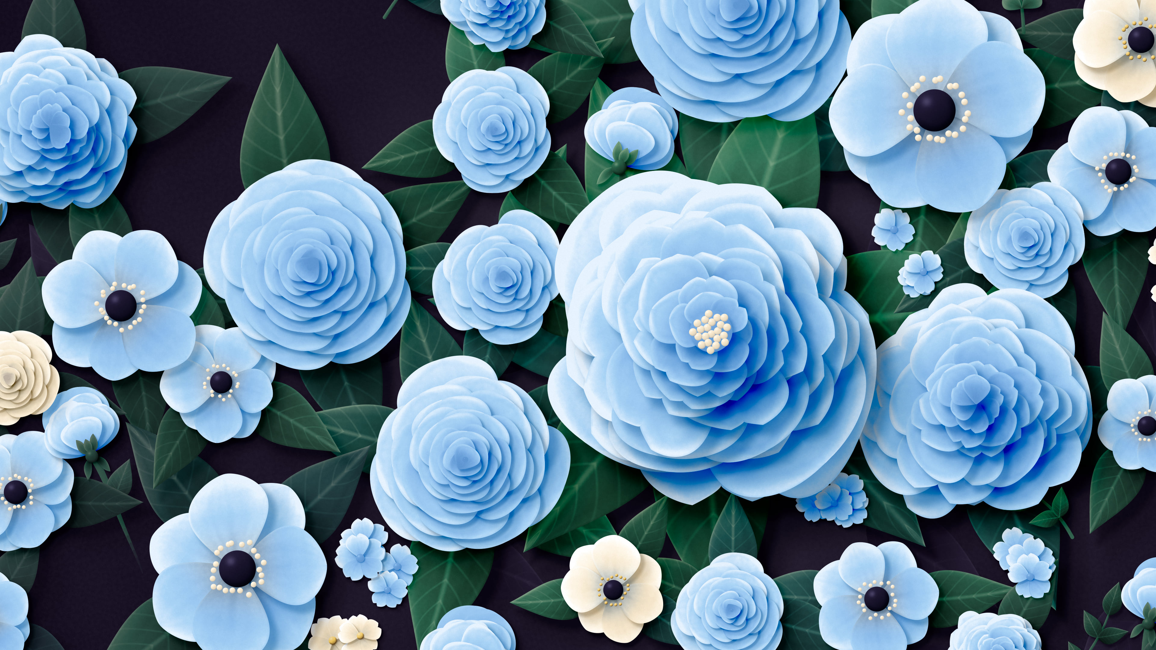 Light Blue Paper Flower Garden desktop wallpaper in 4K