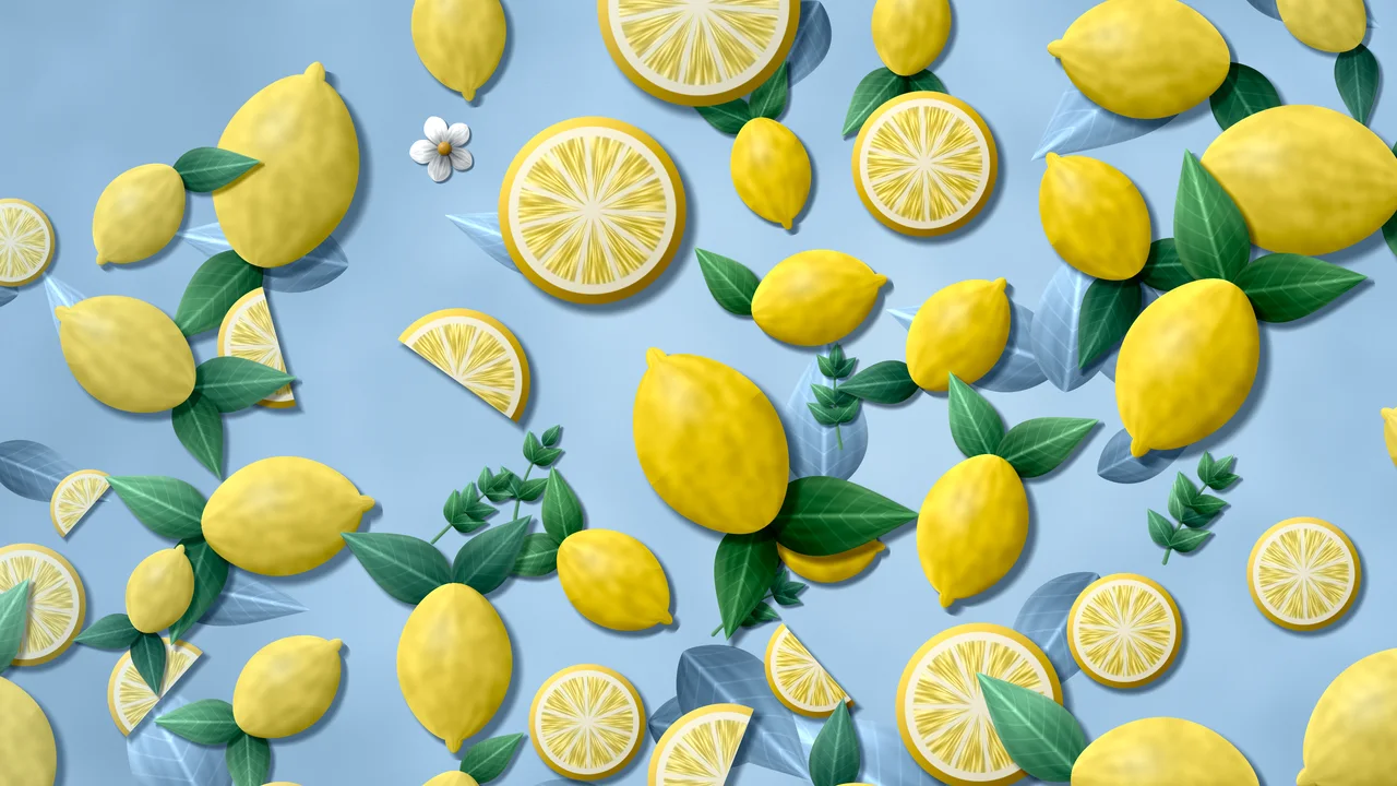 Light Blue Paper Lemon Pattern desktop wallpaper in 4K