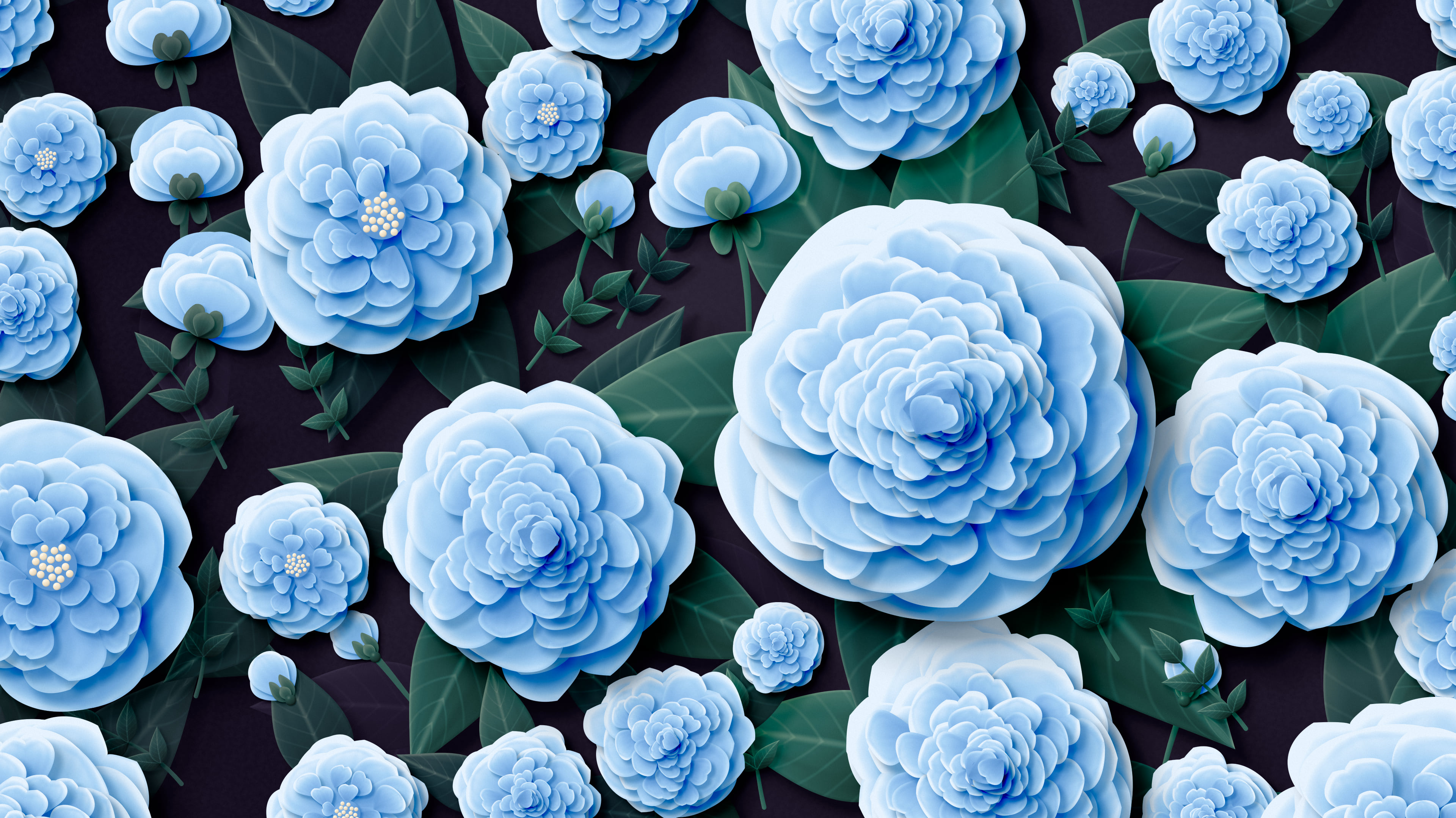 Light Blue Paper Peonies desktop wallpaper in 4K