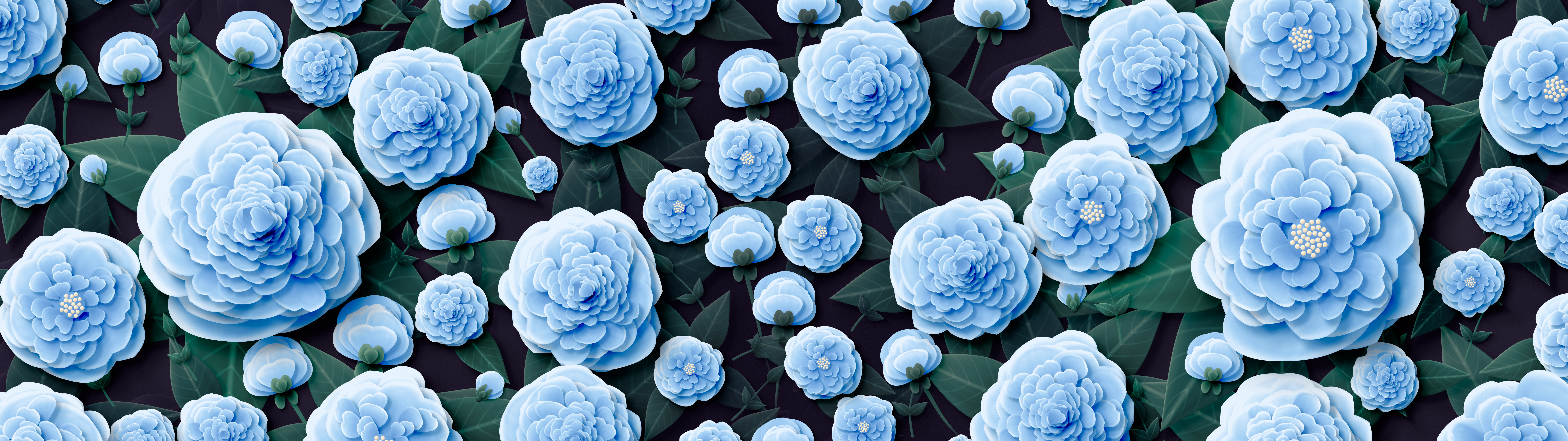 Light Blue Paper Peonies dual monitor wallpaper, 7680 × 2160