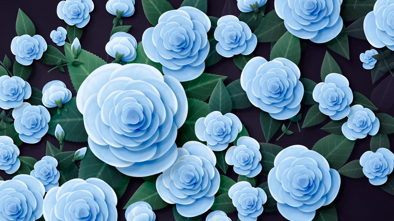 Light Blue Paper Roses desktop wallpaper in 4K