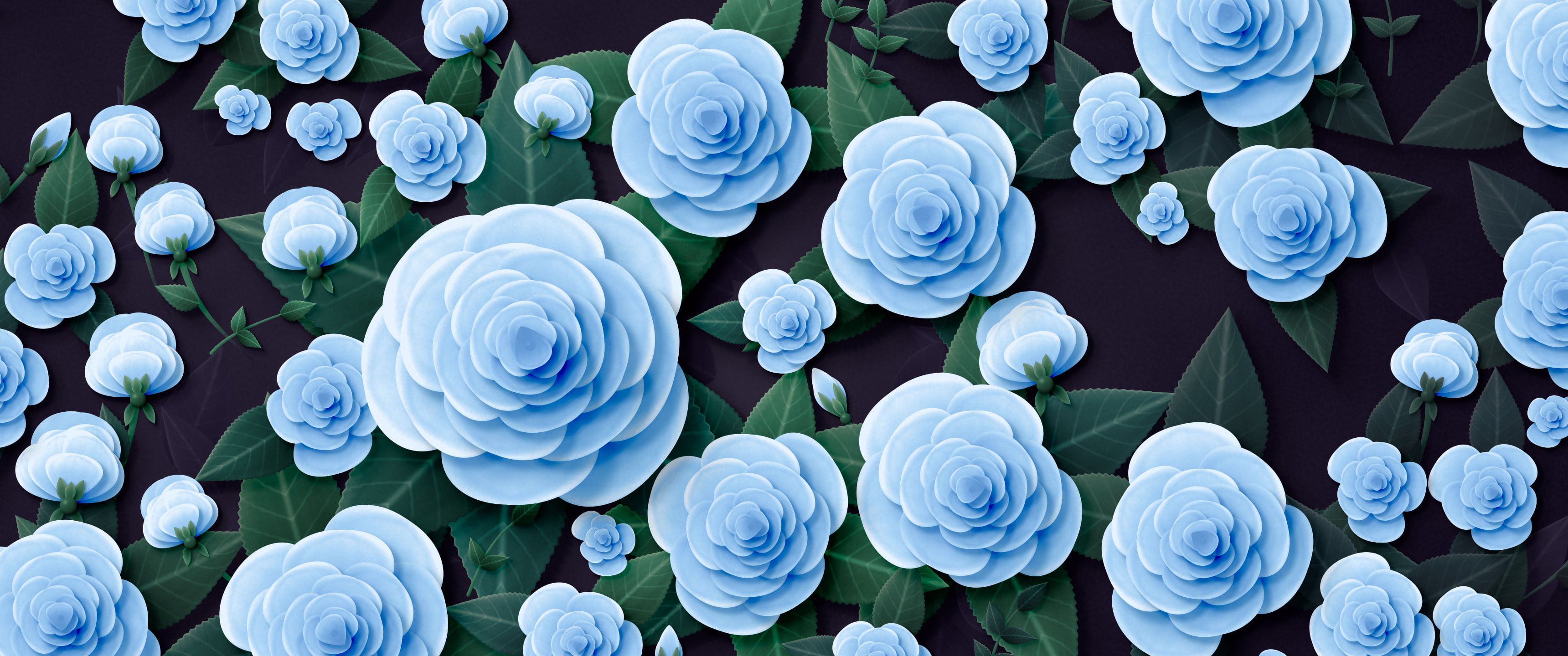 Light Blue Paper Roses ultrawide wallpaper, 3440 × 1440