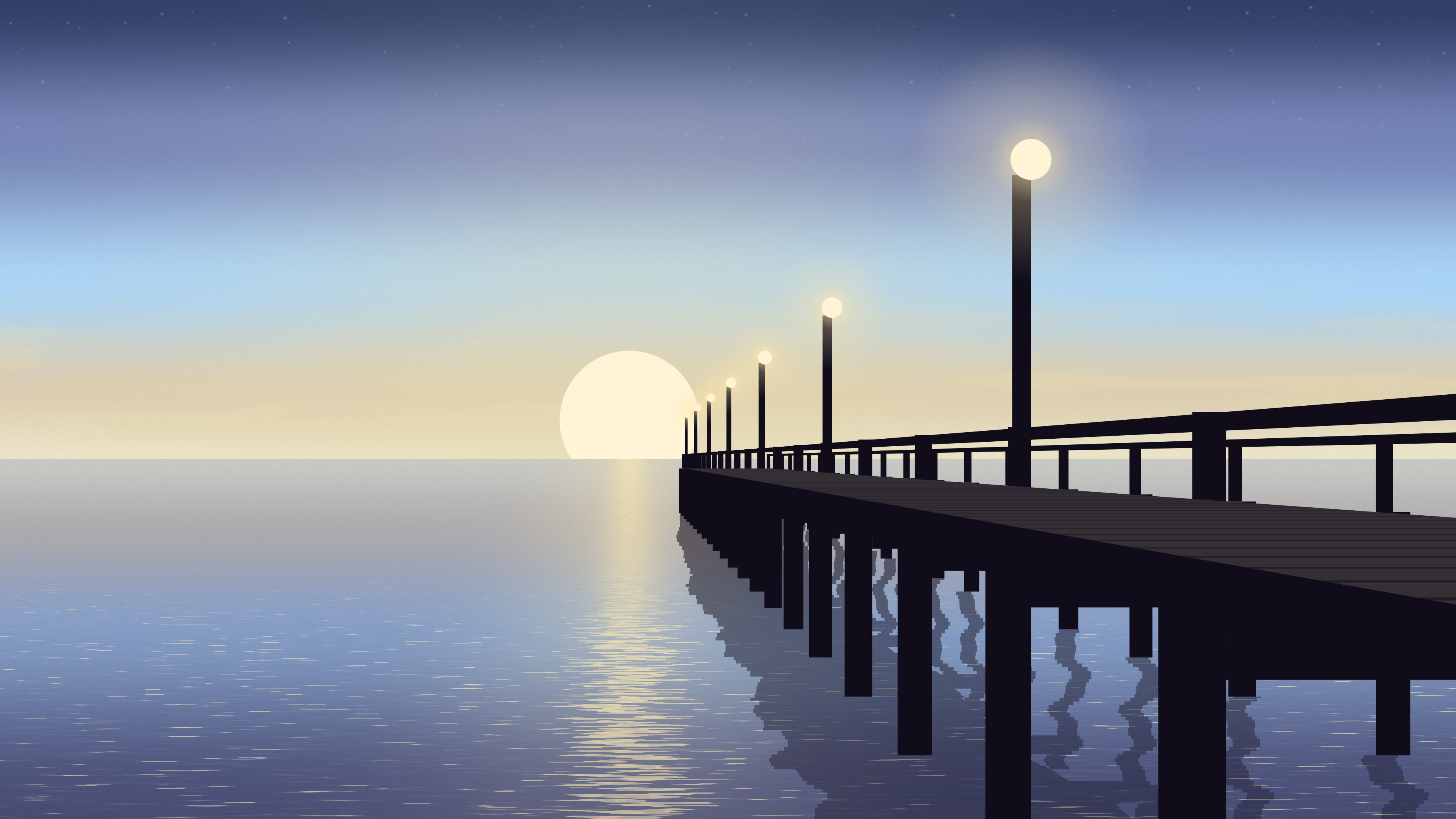 Light Blue Pier Sunset desktop wallpaper in 4K