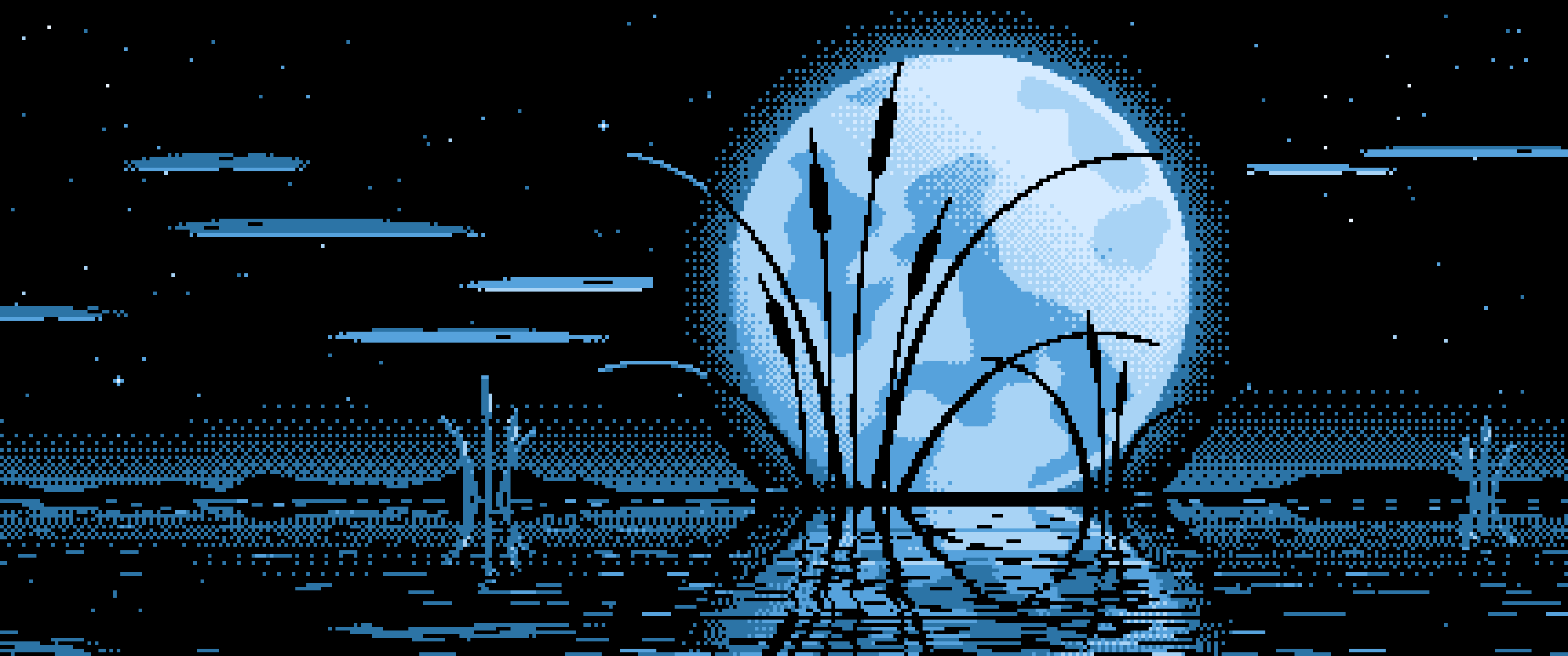 Light Blue Pixel Art Cattails and Full Moon ultrawide wallpaper, 3440 × 1440