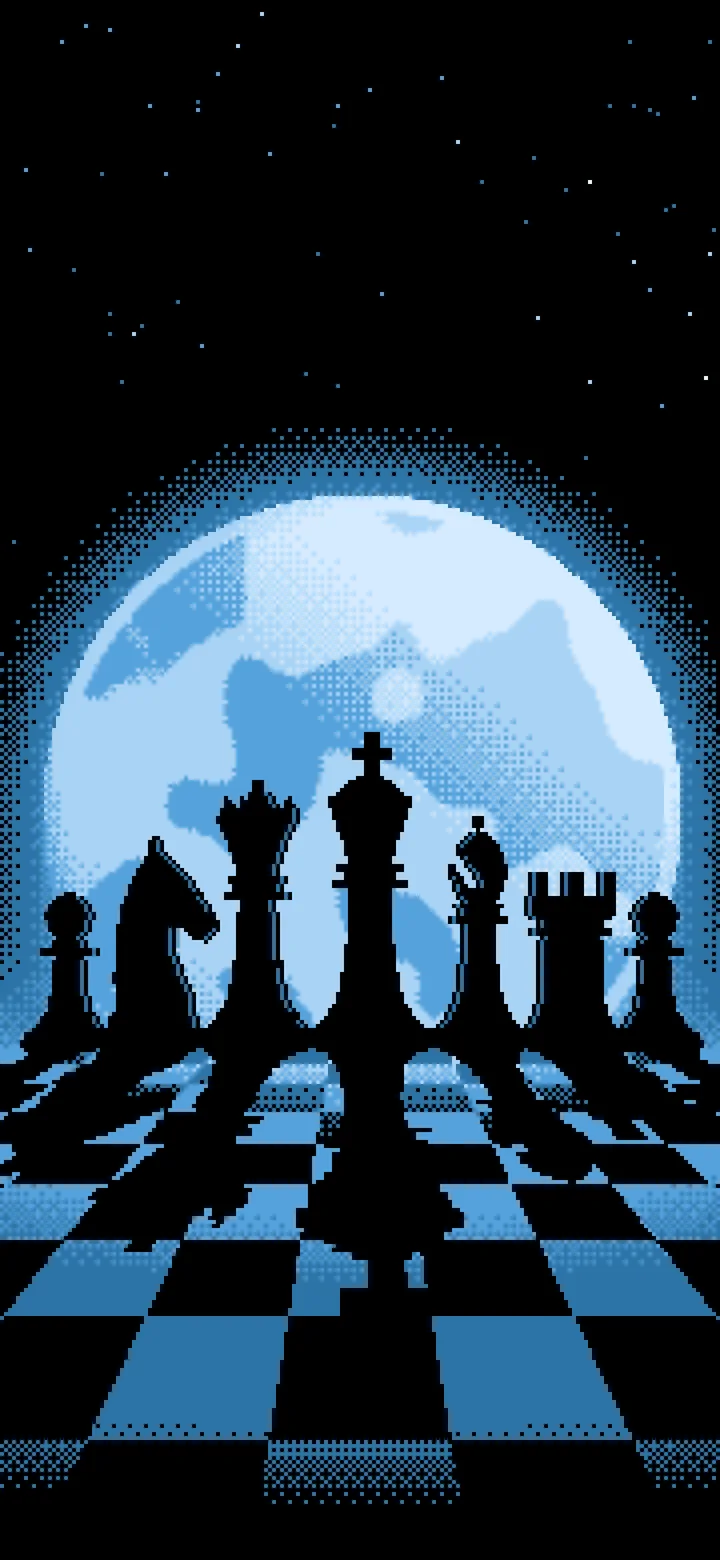 Light Blue Pixel Art Chess Pieces wallpaper for iPhone and Android