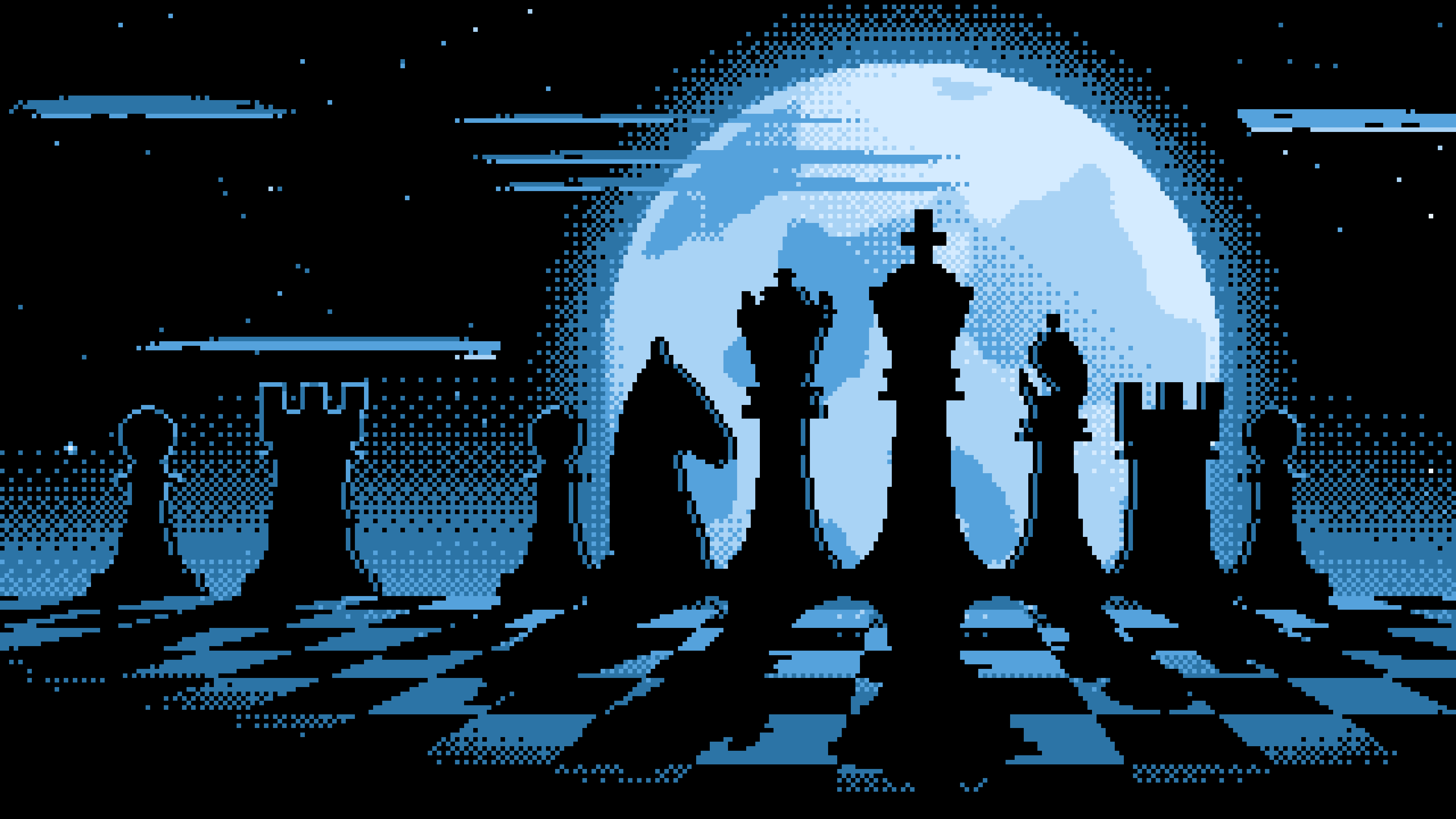 Light Blue Pixel Art Chess Pieces desktop wallpaper in 4K