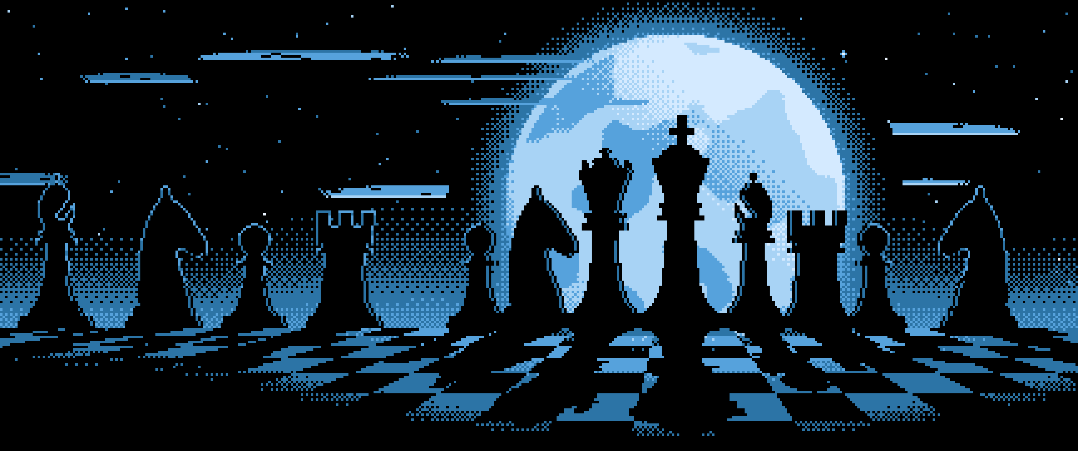 Light Blue Pixel Art Chess Pieces ultrawide wallpaper, 3440 × 1440