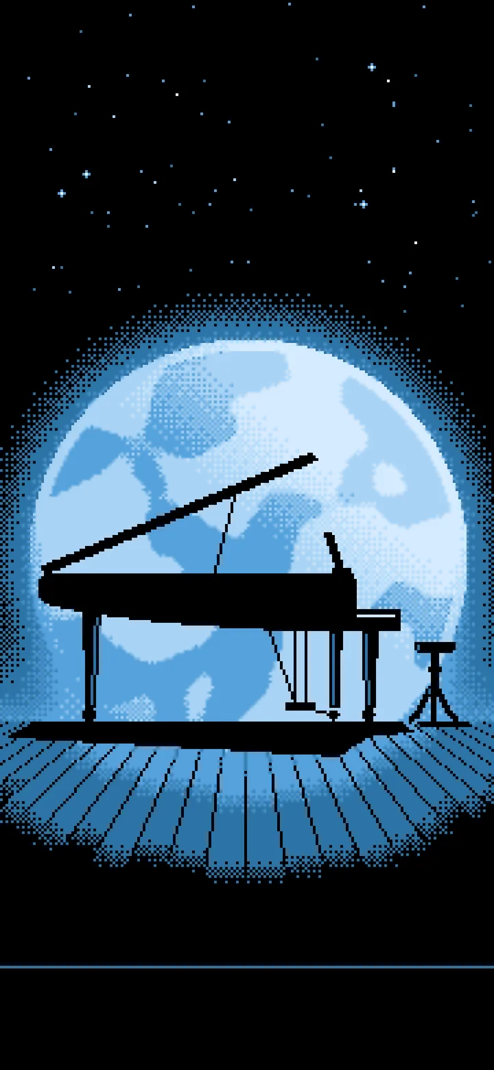 Light Blue Pixel Art Grand Piano Silhouette wallpaper for iPhone and Android