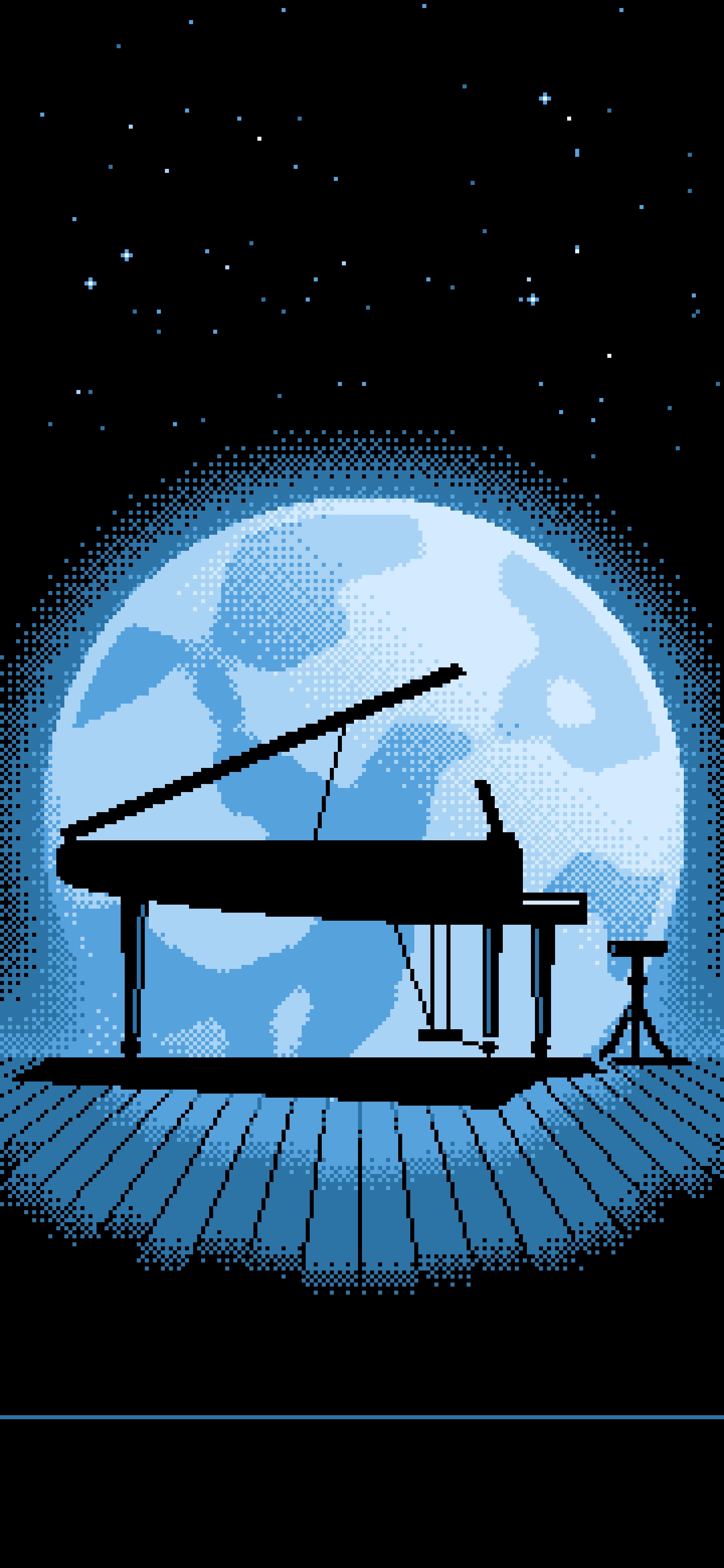Light Blue Pixel Art Grand Piano Silhouette wallpaper for iPhone and Android