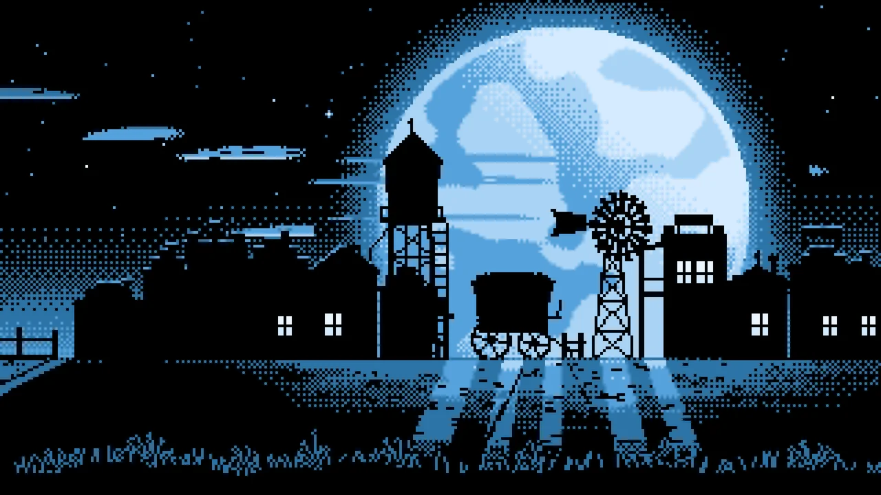 Light Blue Pixel Art Old West Town desktop wallpaper in 4K