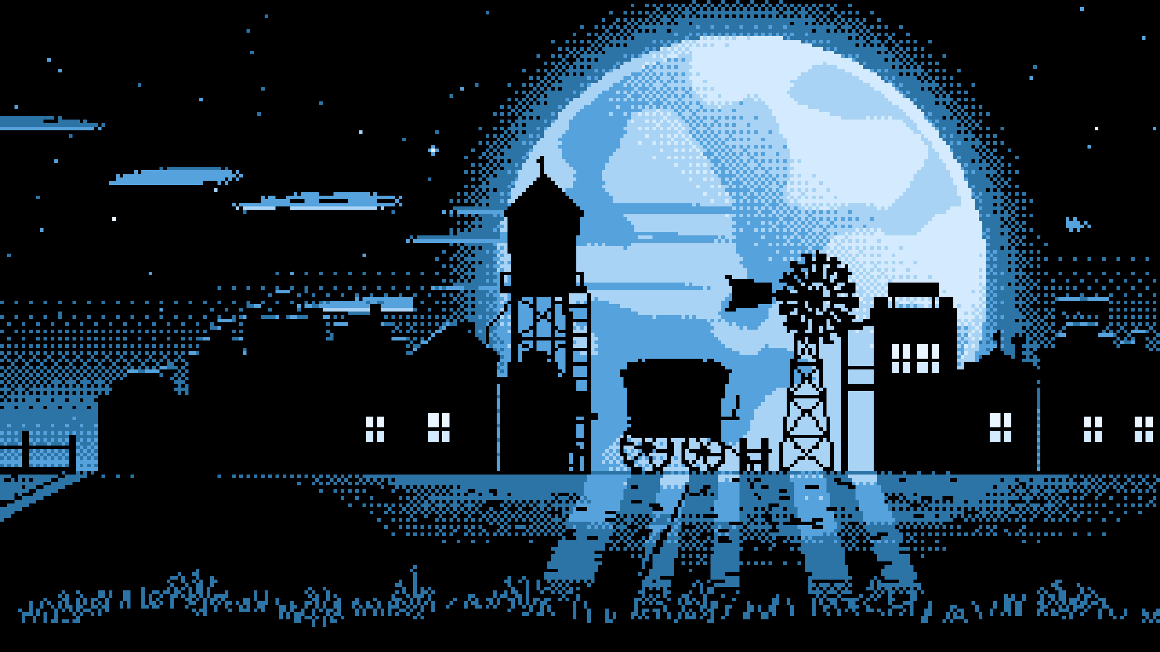 Light Blue Pixel Art Old West Town desktop wallpaper in 4K