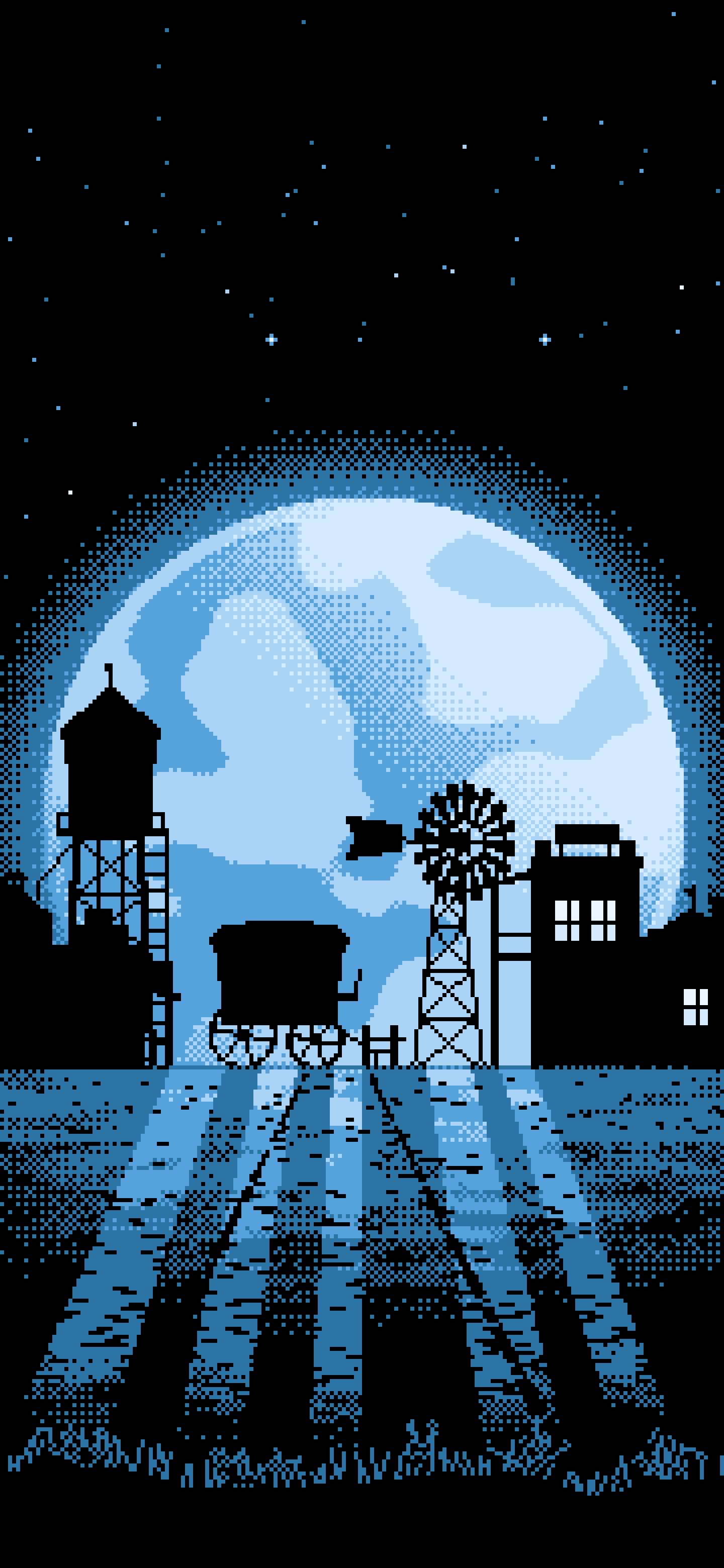 Light Blue Pixel Art Old West Town wallpaper for iPhone and Android