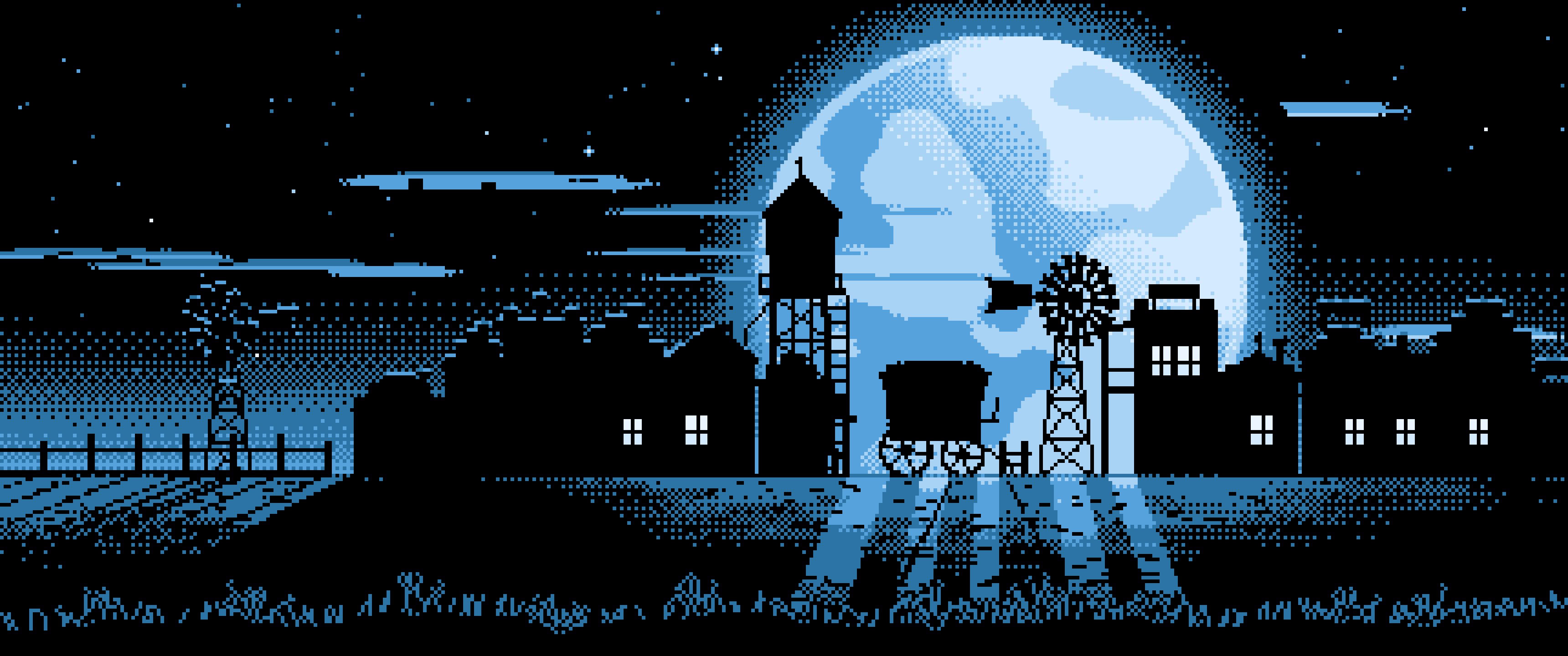 Light Blue Pixel Art Old West Town ultrawide wallpaper, 3440 × 1440