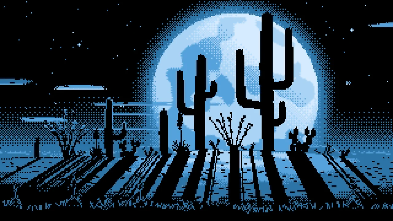 Light Blue Pixel Art Saguaro Cactus Desert desktop wallpaper in 4K