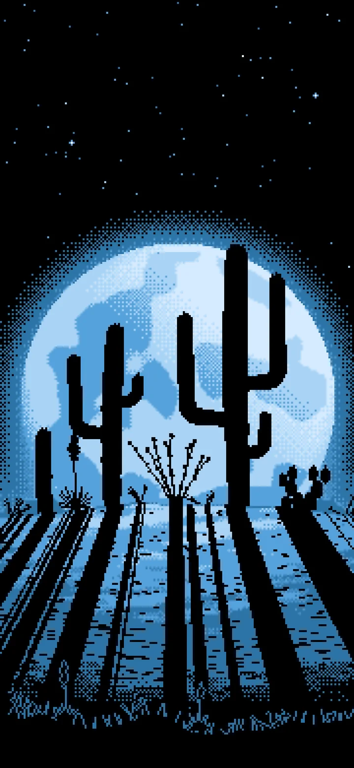 Light Blue Pixel Art Saguaro Cactus Desert wallpaper for iPhone and Android