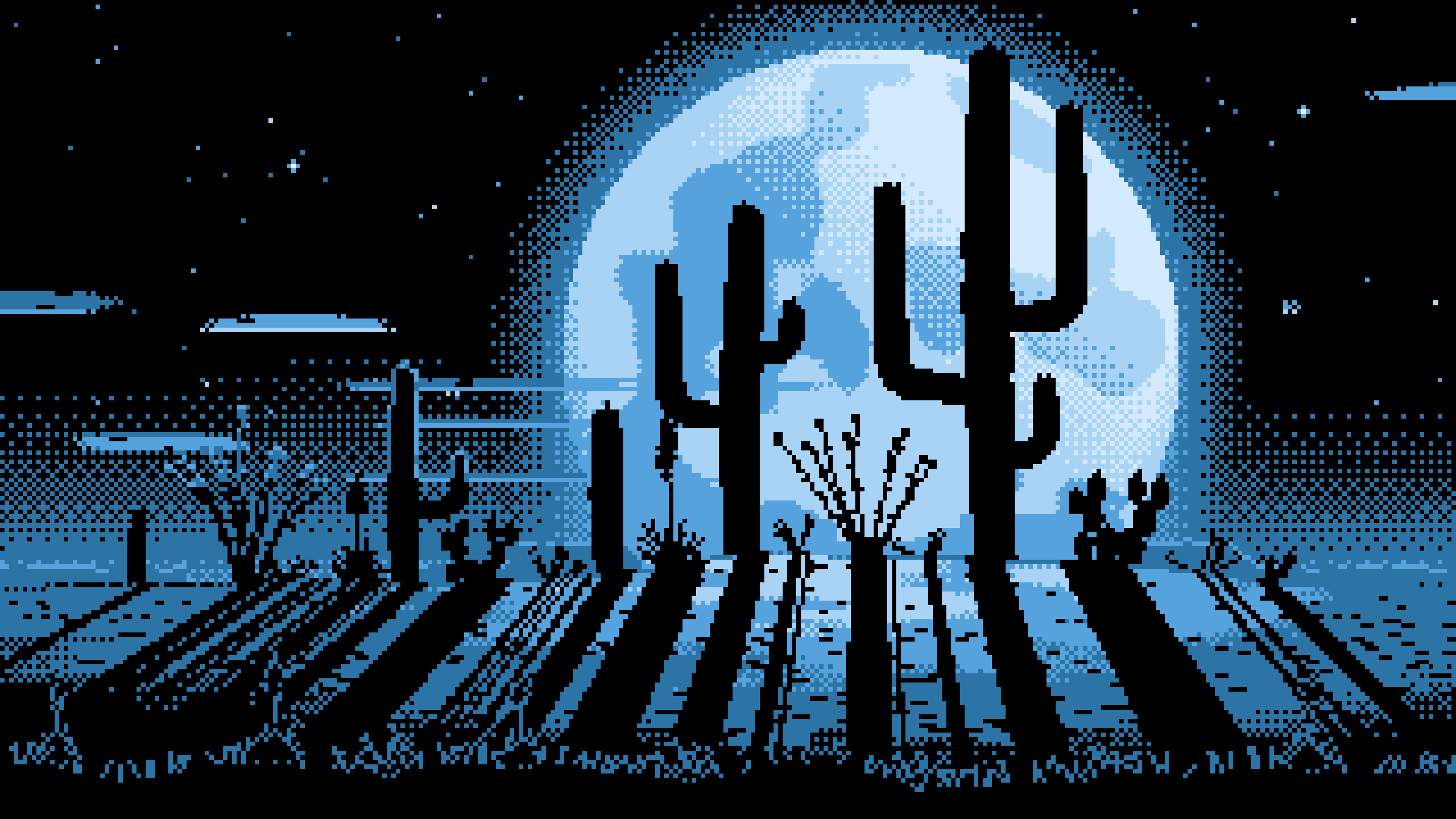 Light Blue Pixel Art Saguaro Cactus Desert desktop wallpaper in 4K