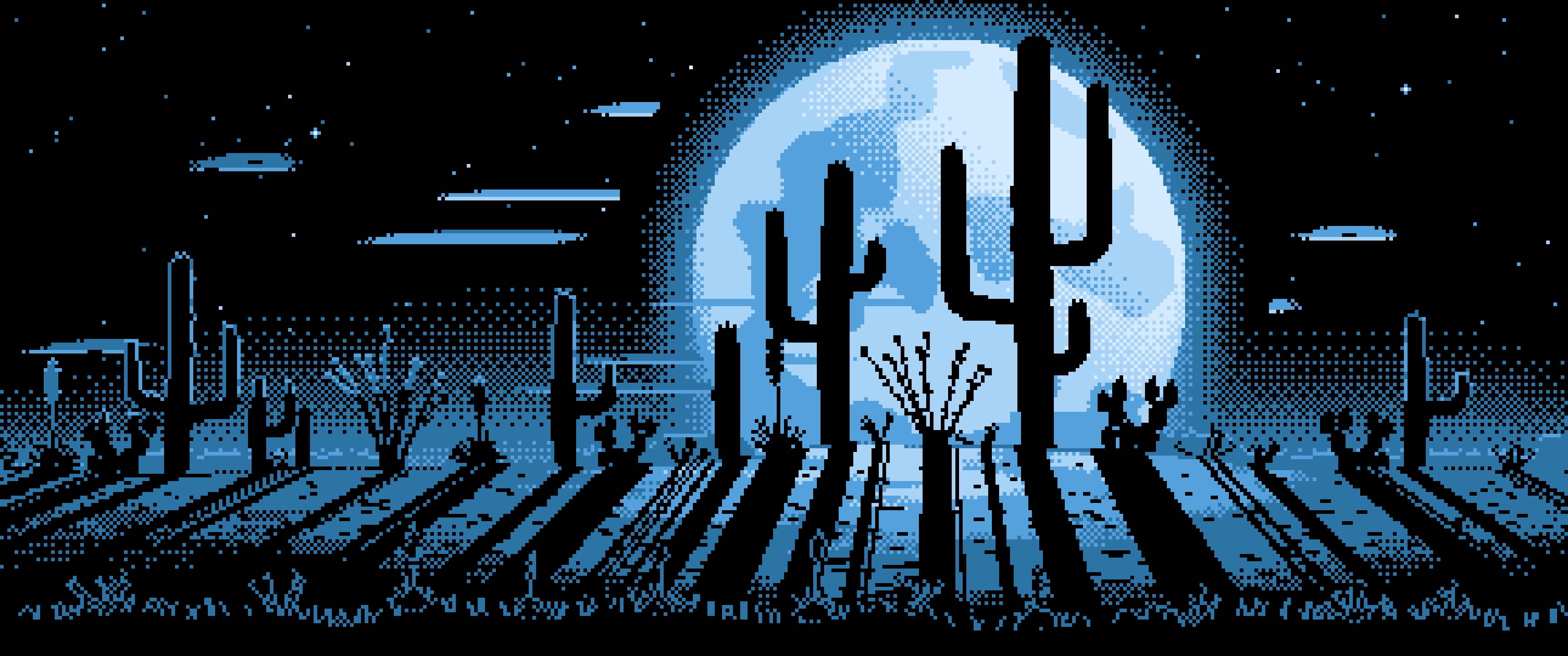 Light Blue Pixel Art Saguaro Cactus Desert ultrawide wallpaper, 3440 × 1440