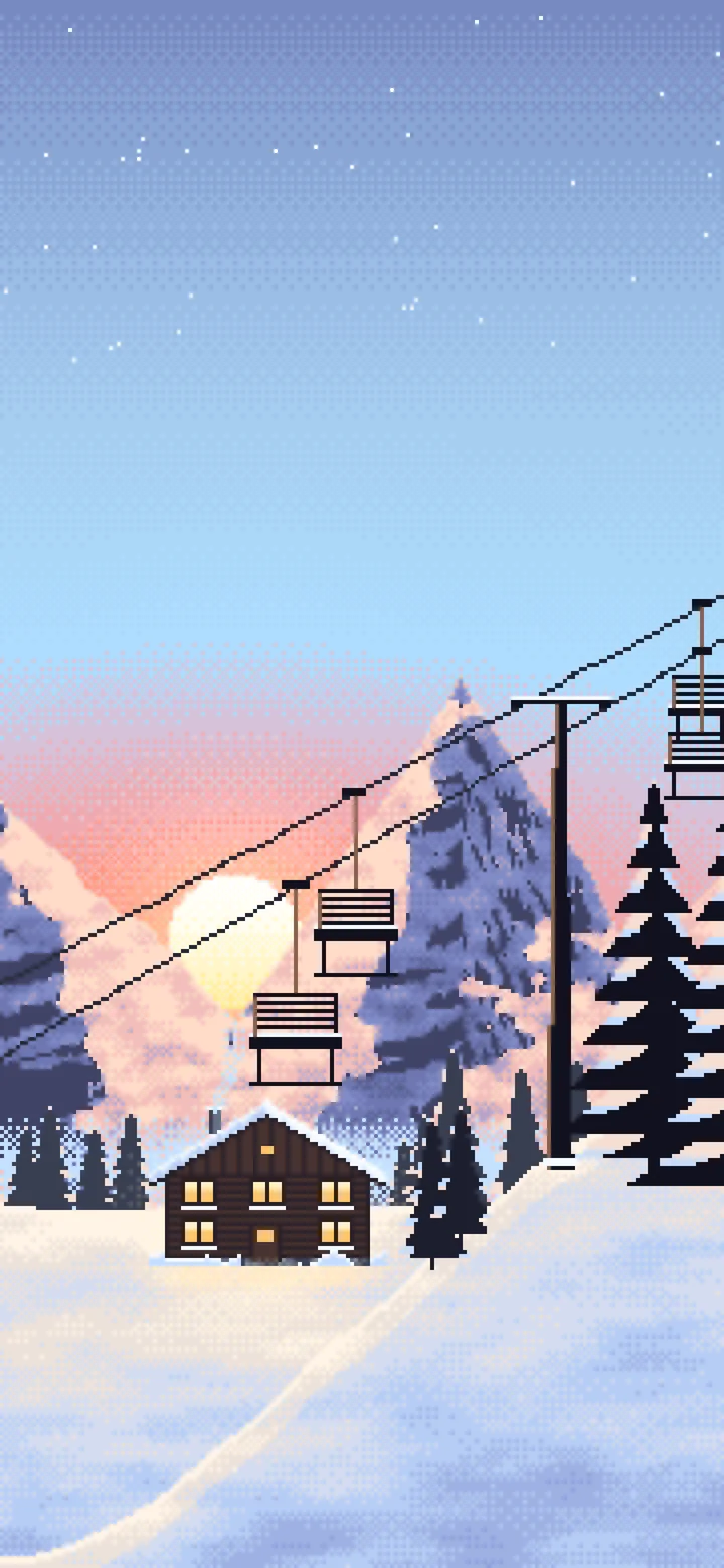 Light Blue Pixel Art Ski Lift at Sunset wallpaper for iPhone and Android