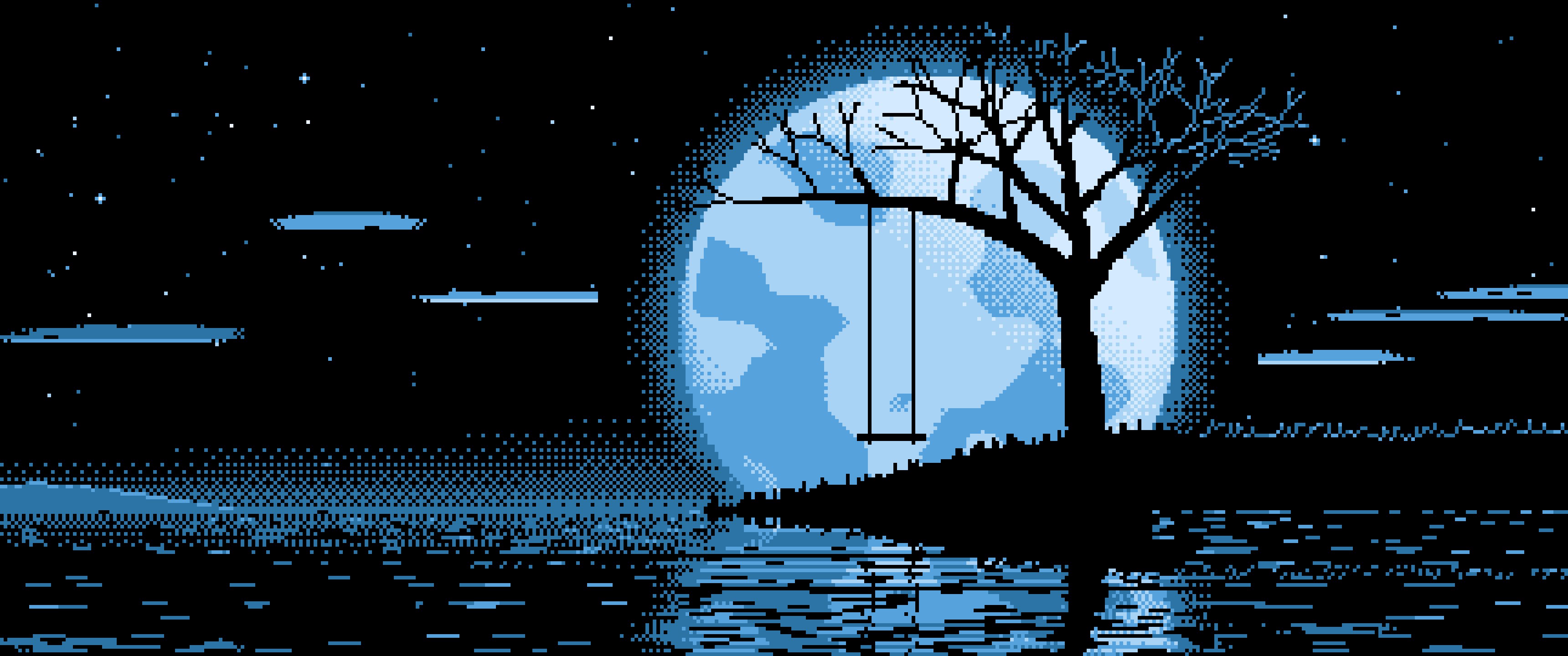 Light Blue Pixel Art Tree Swing and Full Moon ultrawide wallpaper, 3440 × 1440