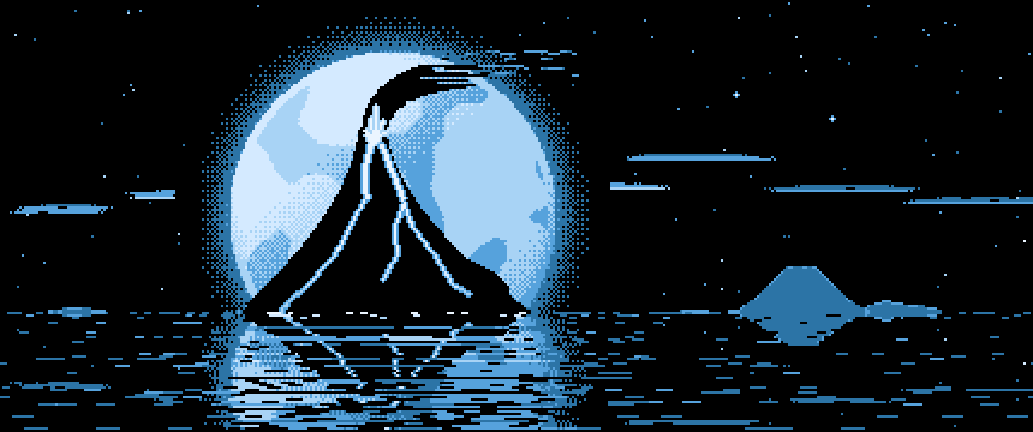 Light Blue Pixel Art Volcano and Full Moon ultrawide wallpaper, 3440 × 1440