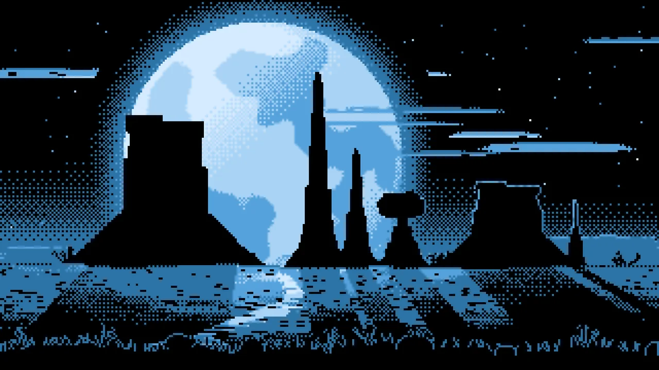 Light Blue Pixel Art Western Desert Buttes desktop wallpaper in 4K