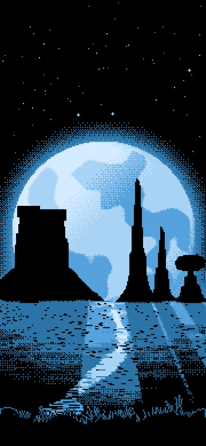 Light Blue Pixel Art Western Desert Buttes wallpaper for iPhone and Android