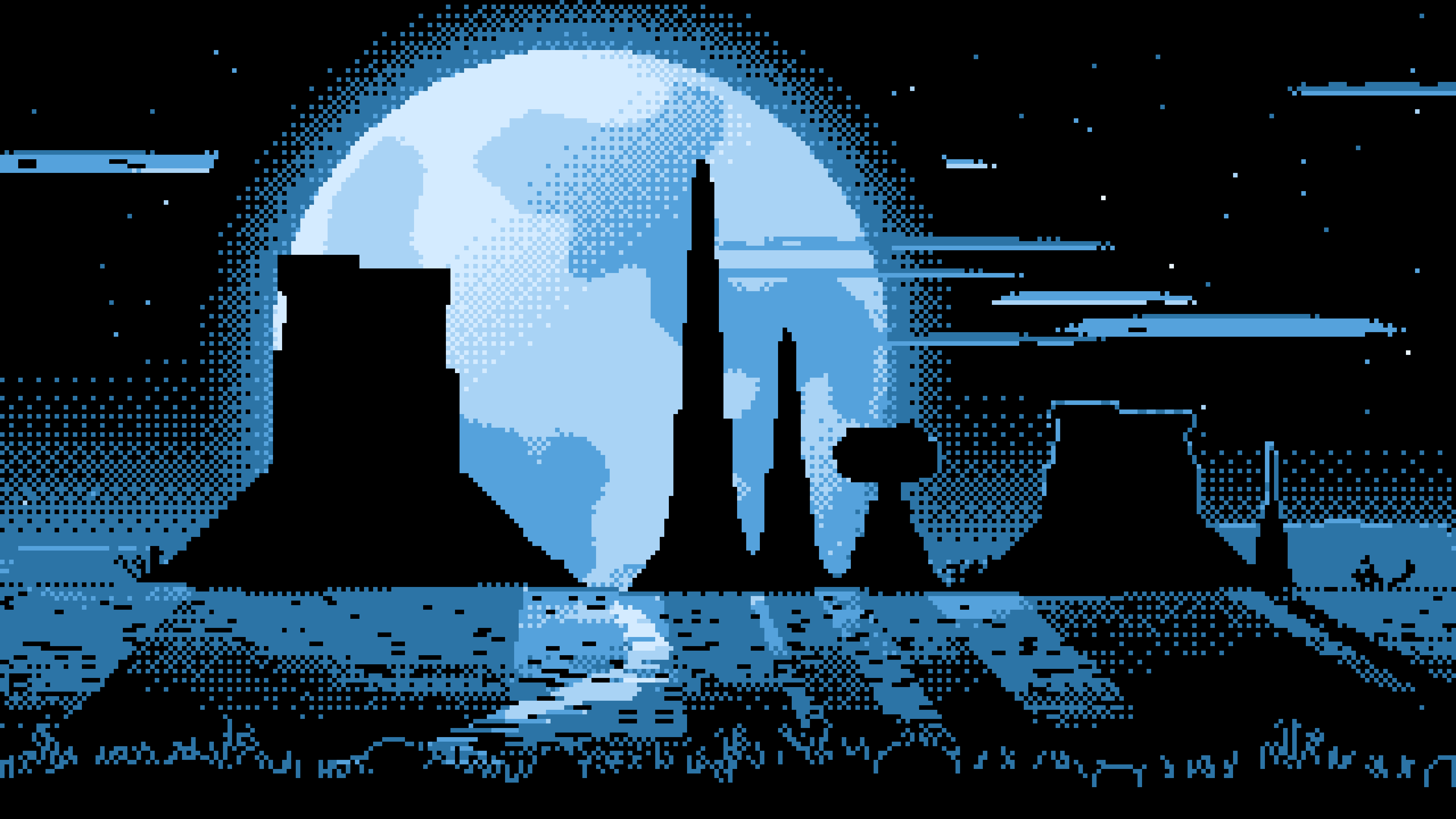 Light Blue Pixel Art Western Desert Buttes desktop wallpaper in 4K
