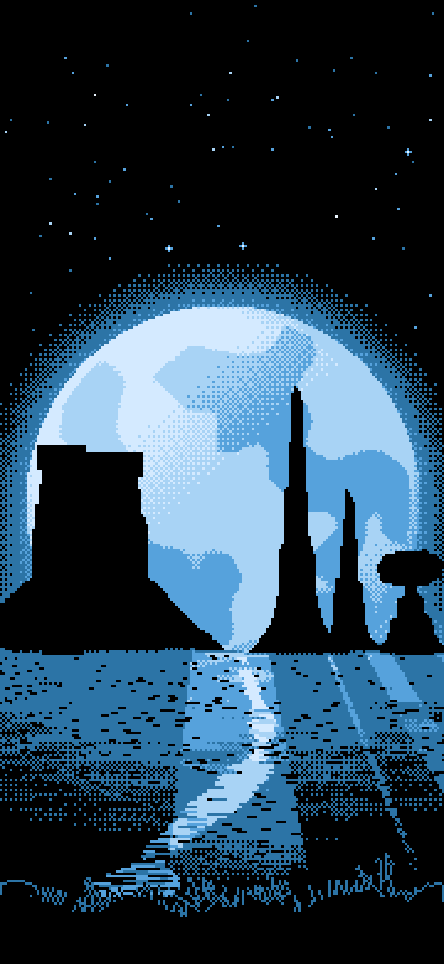 Light Blue Pixel Art Western Desert Buttes wallpaper for iPhone and Android