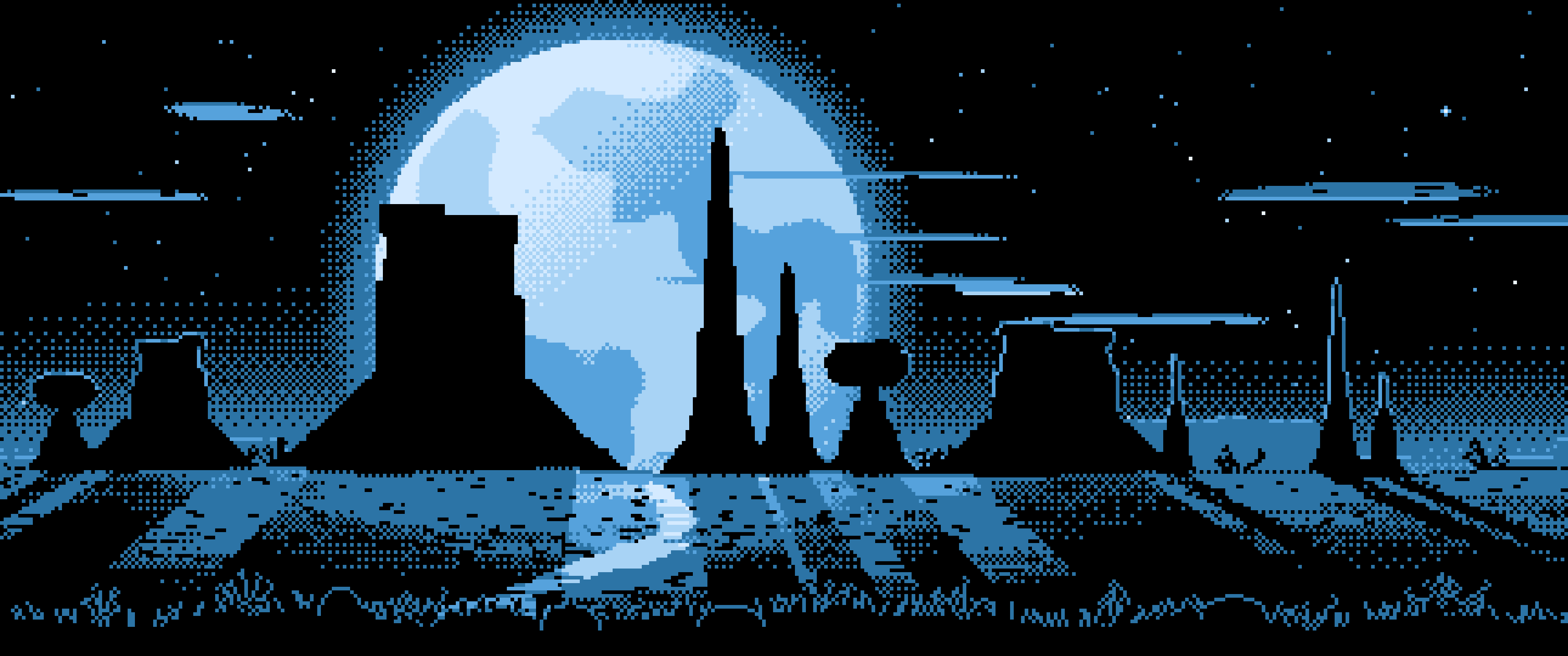 Light Blue Pixel Art Western Desert Buttes ultrawide wallpaper, 3440 × 1440