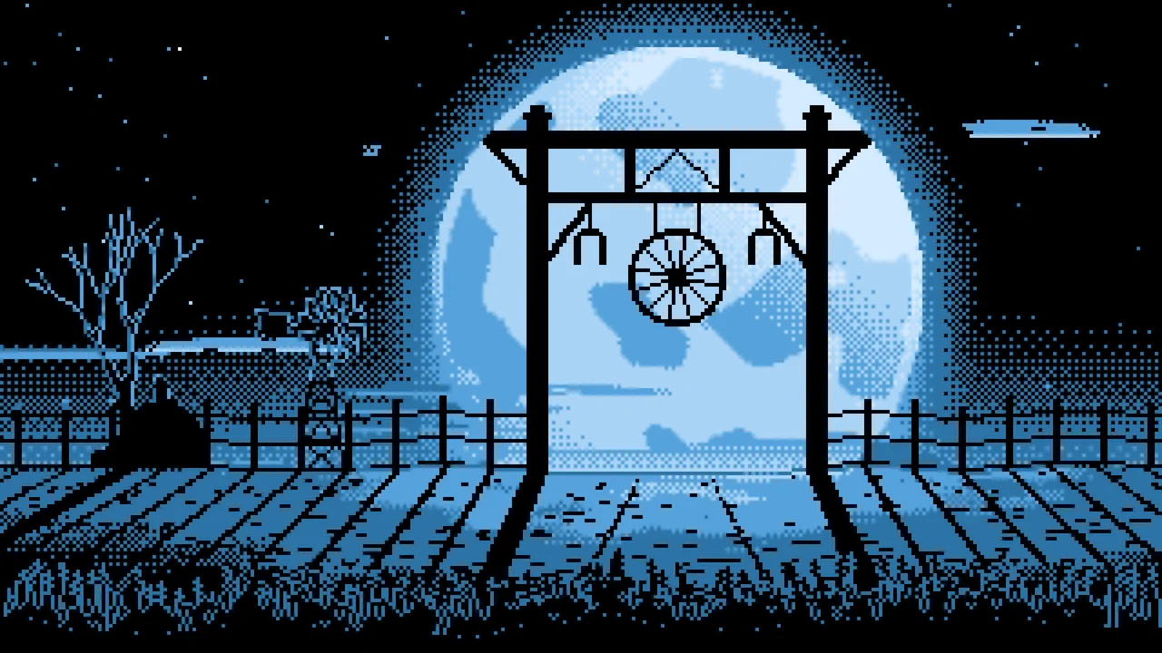 Light Blue Pixel Art Western Ranch Gate desktop wallpaper in 4K