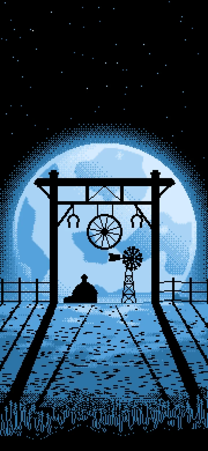 Light Blue Pixel Art Western Ranch Gate wallpaper for iPhone and Android