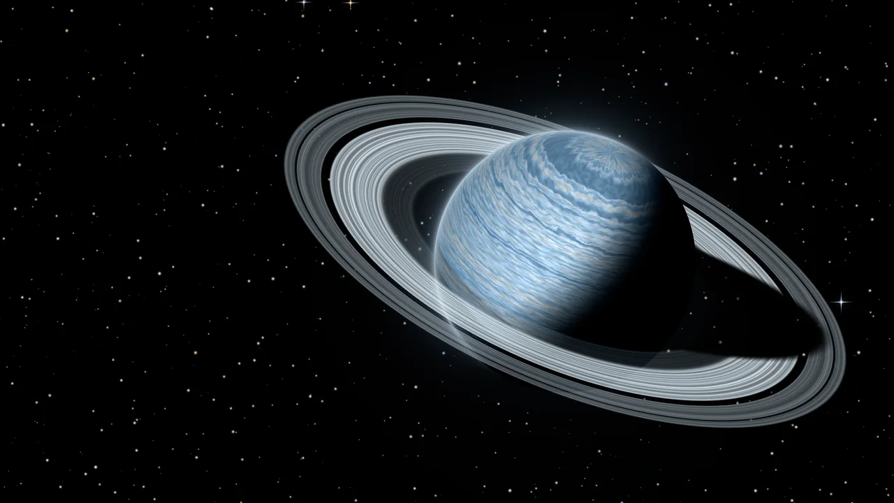 Light Blue Ringed Saturn desktop wallpaper in 4K