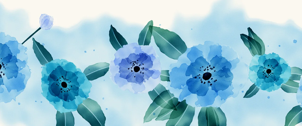 Light Blue Watercolor Flowers ultrawide wallpaper, 3440 × 1440