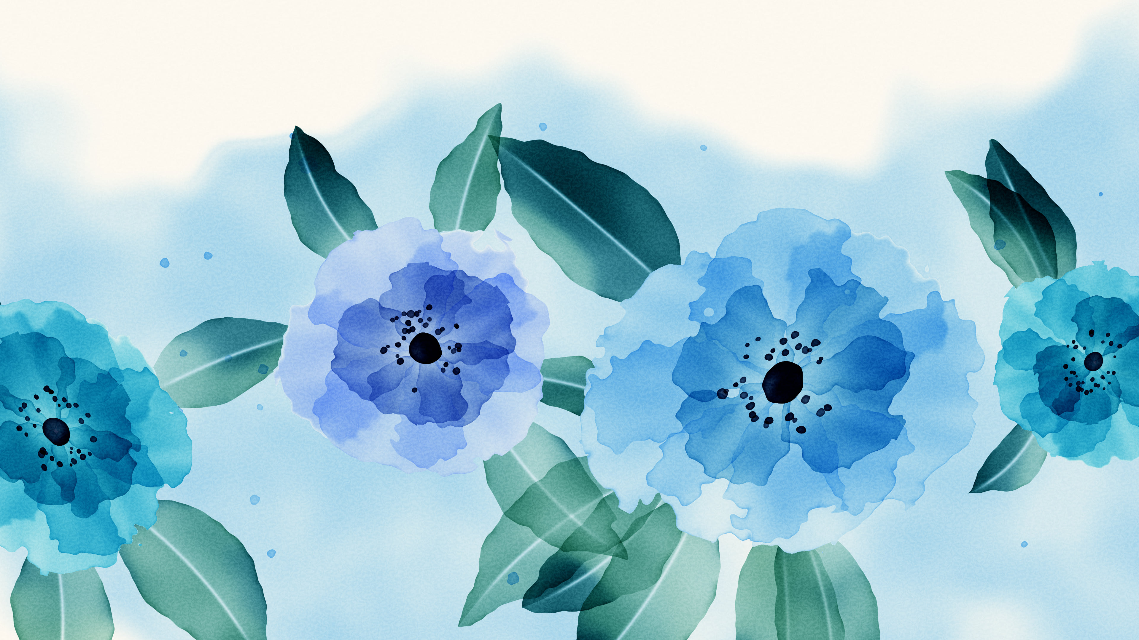 Light Blue Watercolor Flowers desktop wallpaper in 4K