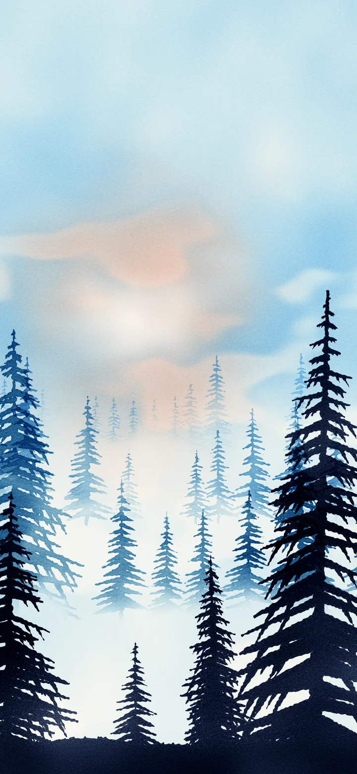 Light Blue Watercolor Misty Forest wallpaper for iPhone and Android