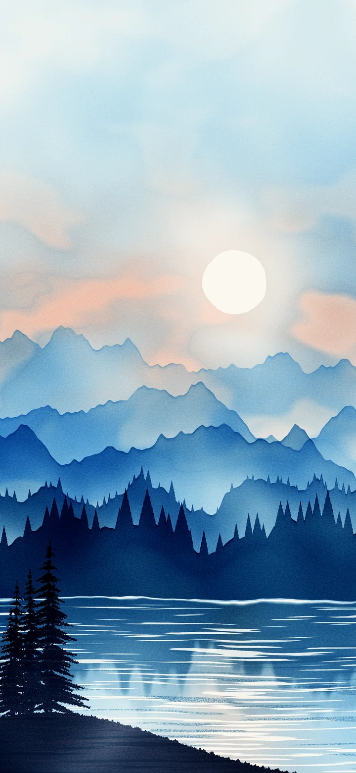 Light Blue Watercolor Mountain Landscape wallpaper for iPhone and Android