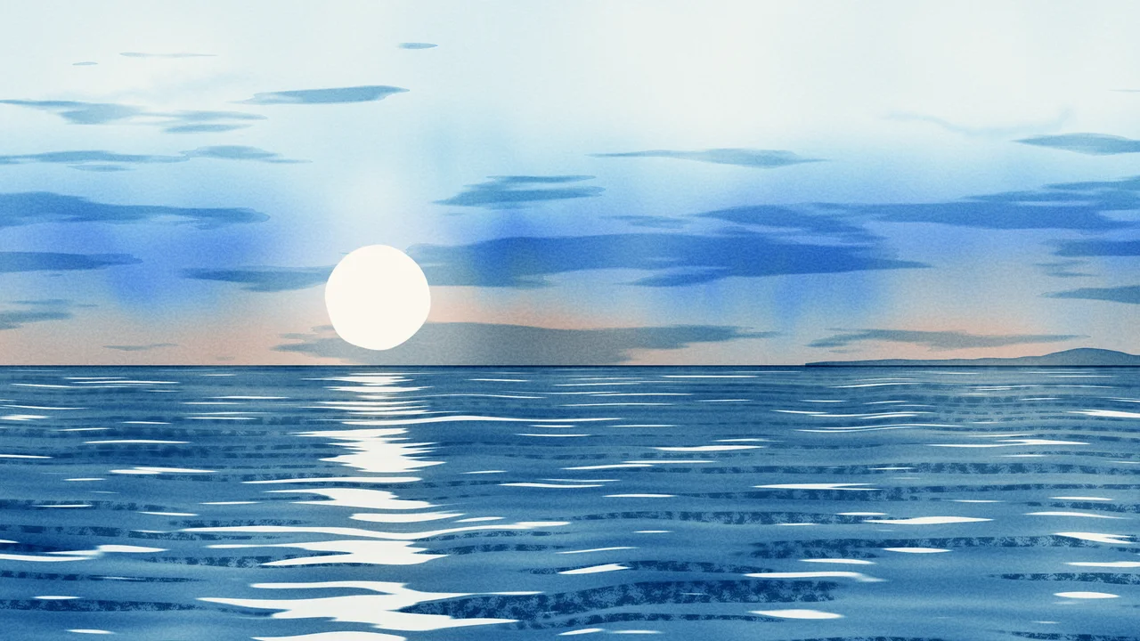 Light Blue Watercolor Ocean Sunset desktop wallpaper in 4K