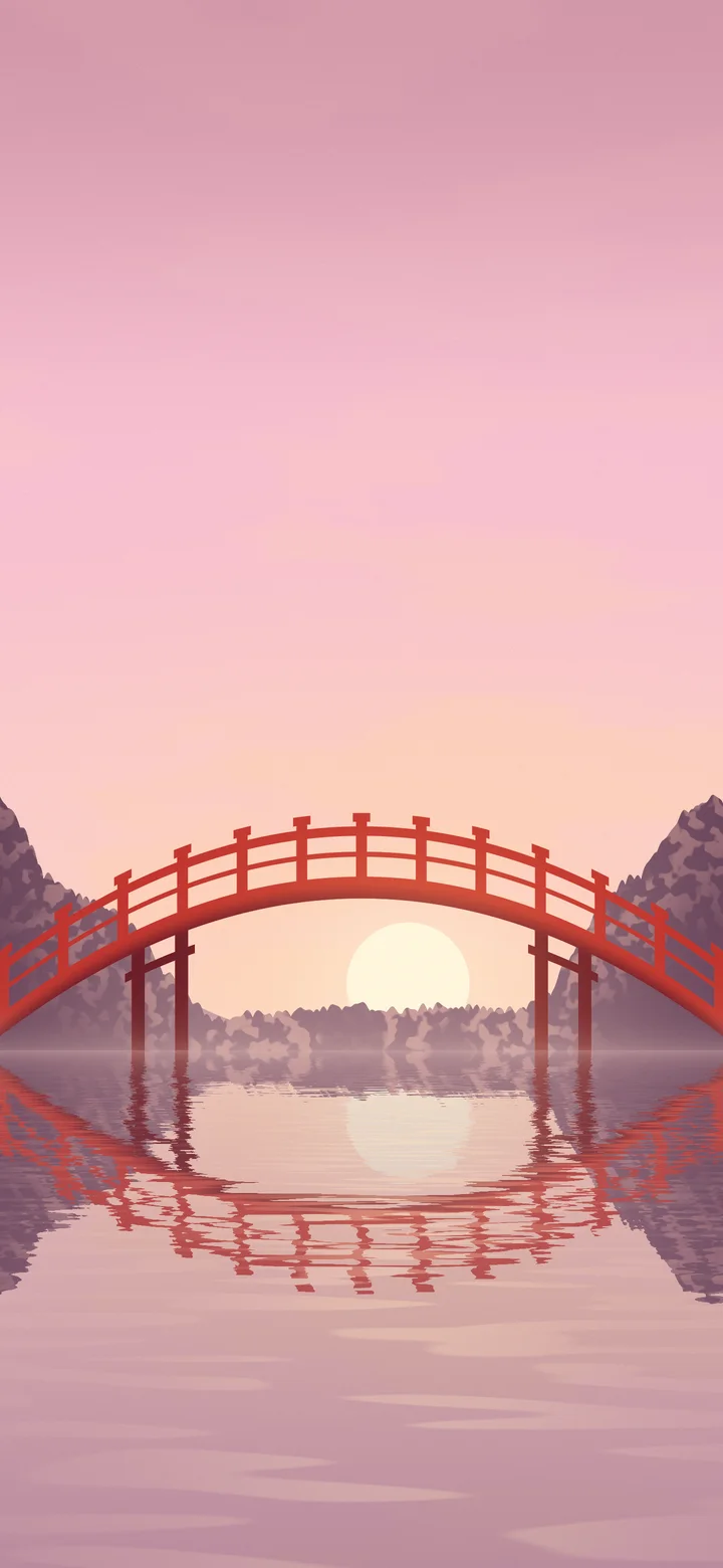 Light Pink Japanese Garden Bridge wallpaper for iPhone and Android