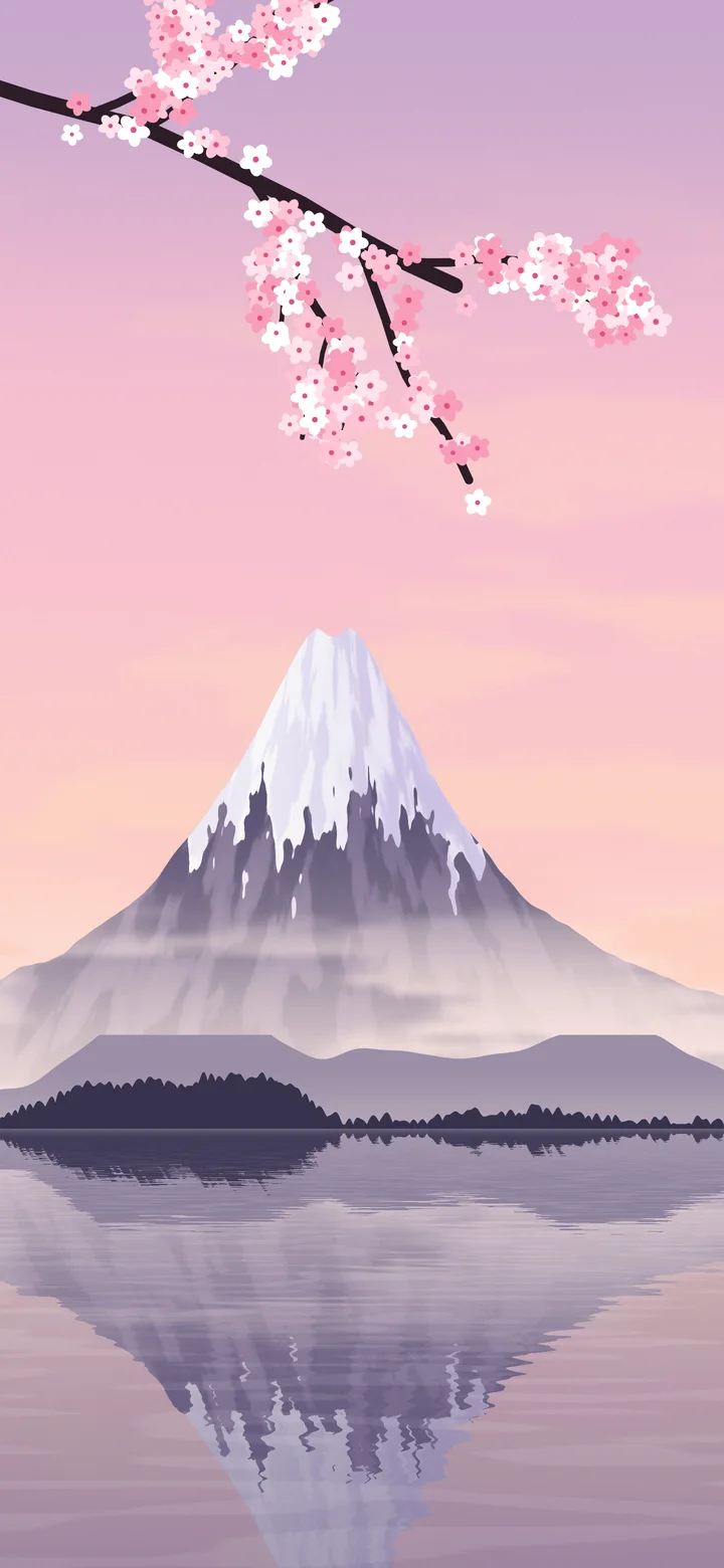 Light Pink Japanese Mountain and Cherry Blossom wallpaper for iPhone and Android