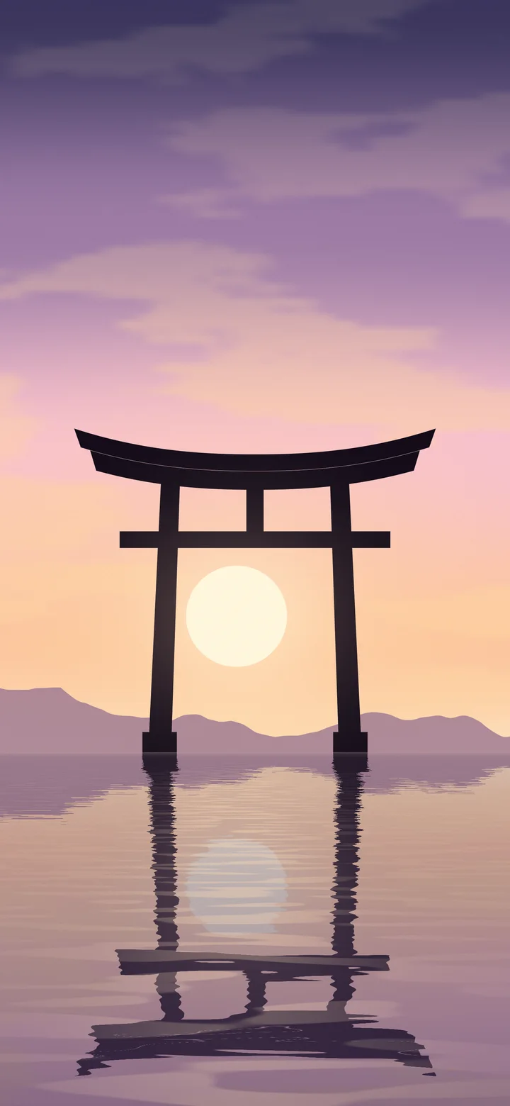 Light Pink Japanese Torii Gate Sunset wallpaper for iPhone and Android