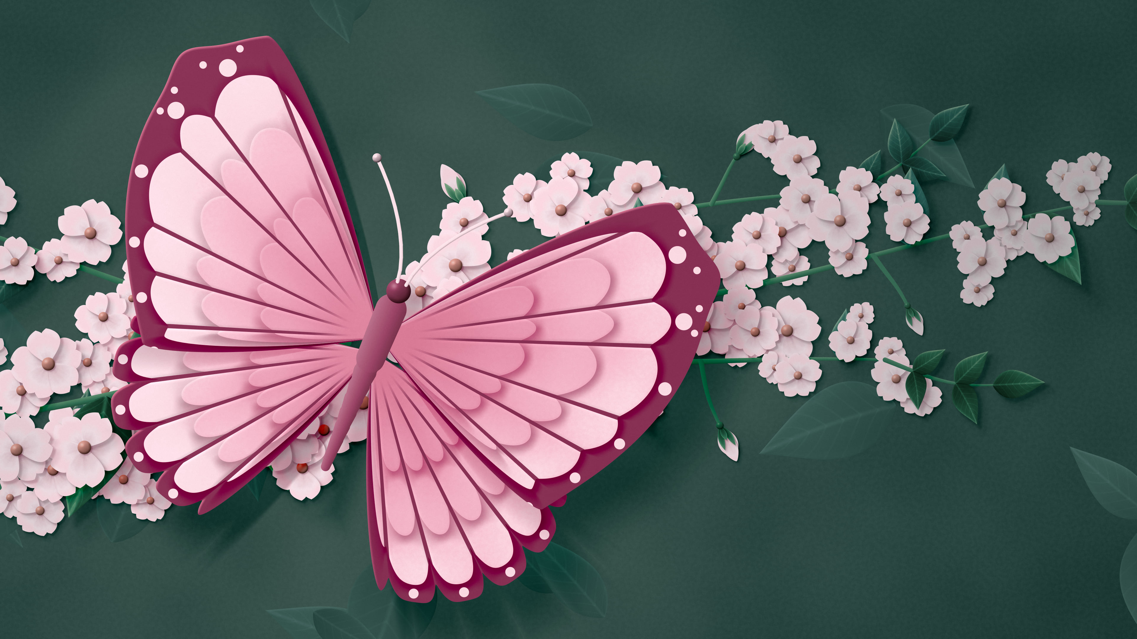 Light Pink Paper Butterfly desktop wallpaper in 4K