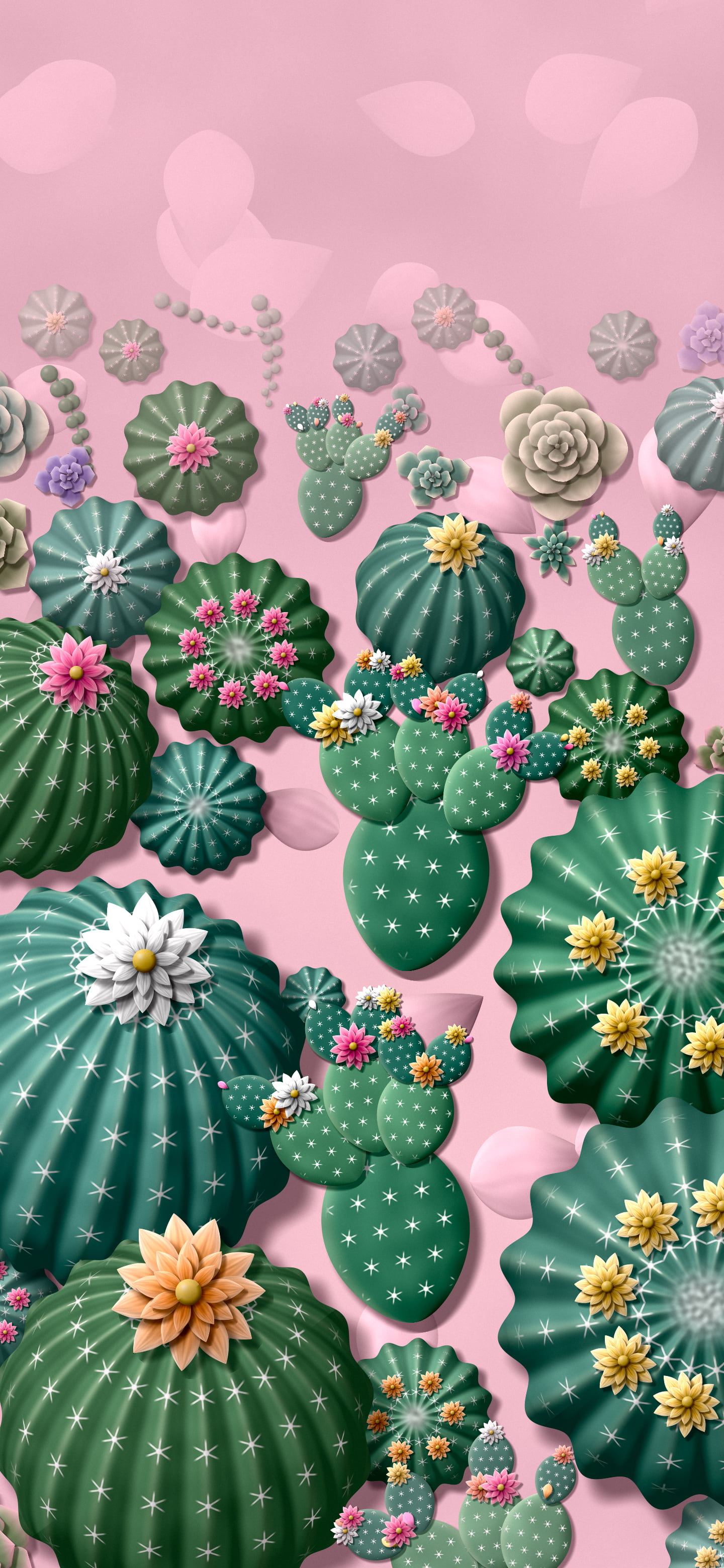 Light Pink Paper Cactus and Succulents wallpaper for iPhone and Android