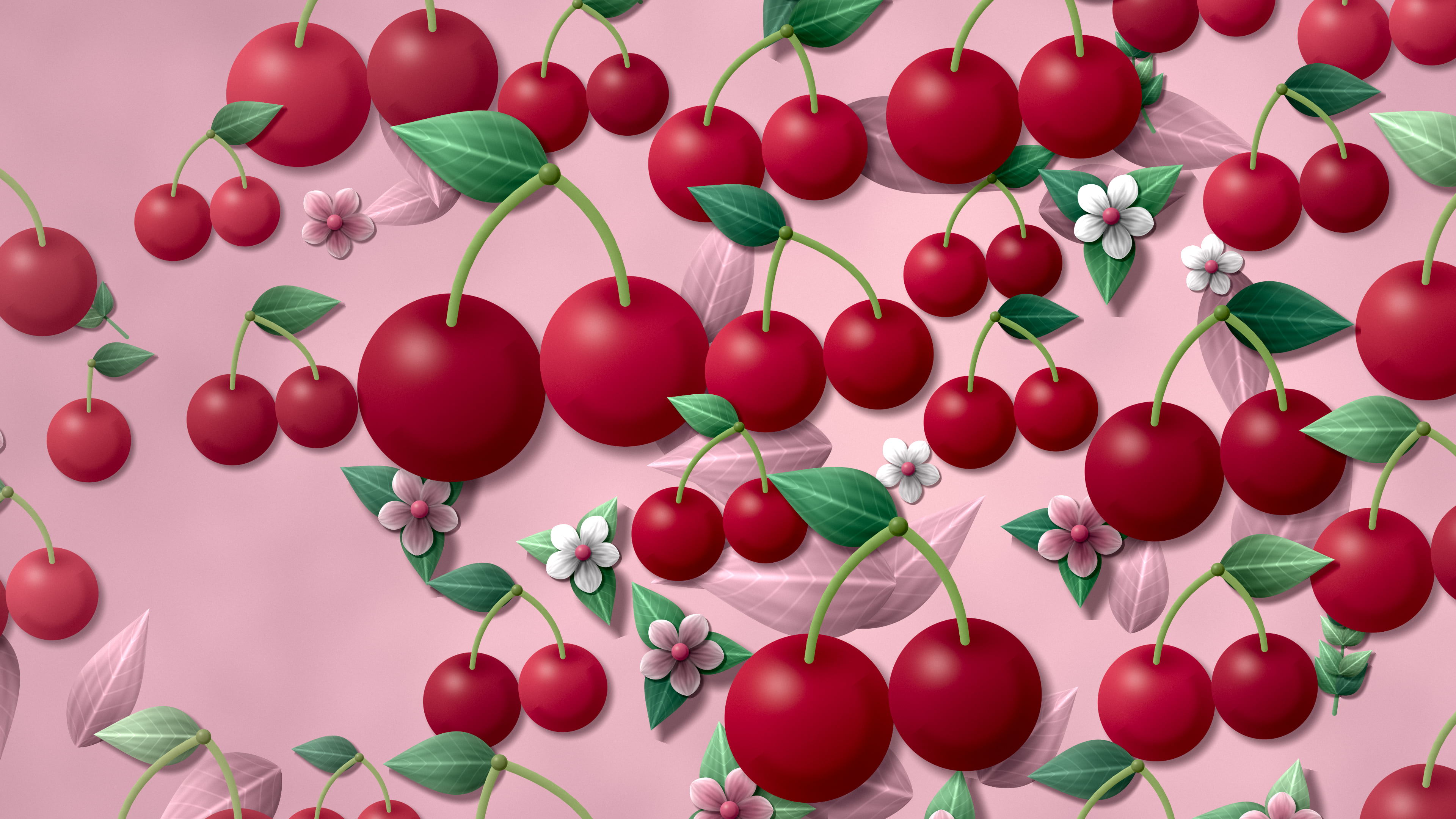 Light Pink Paper Cherry Pattern desktop wallpaper in 4K