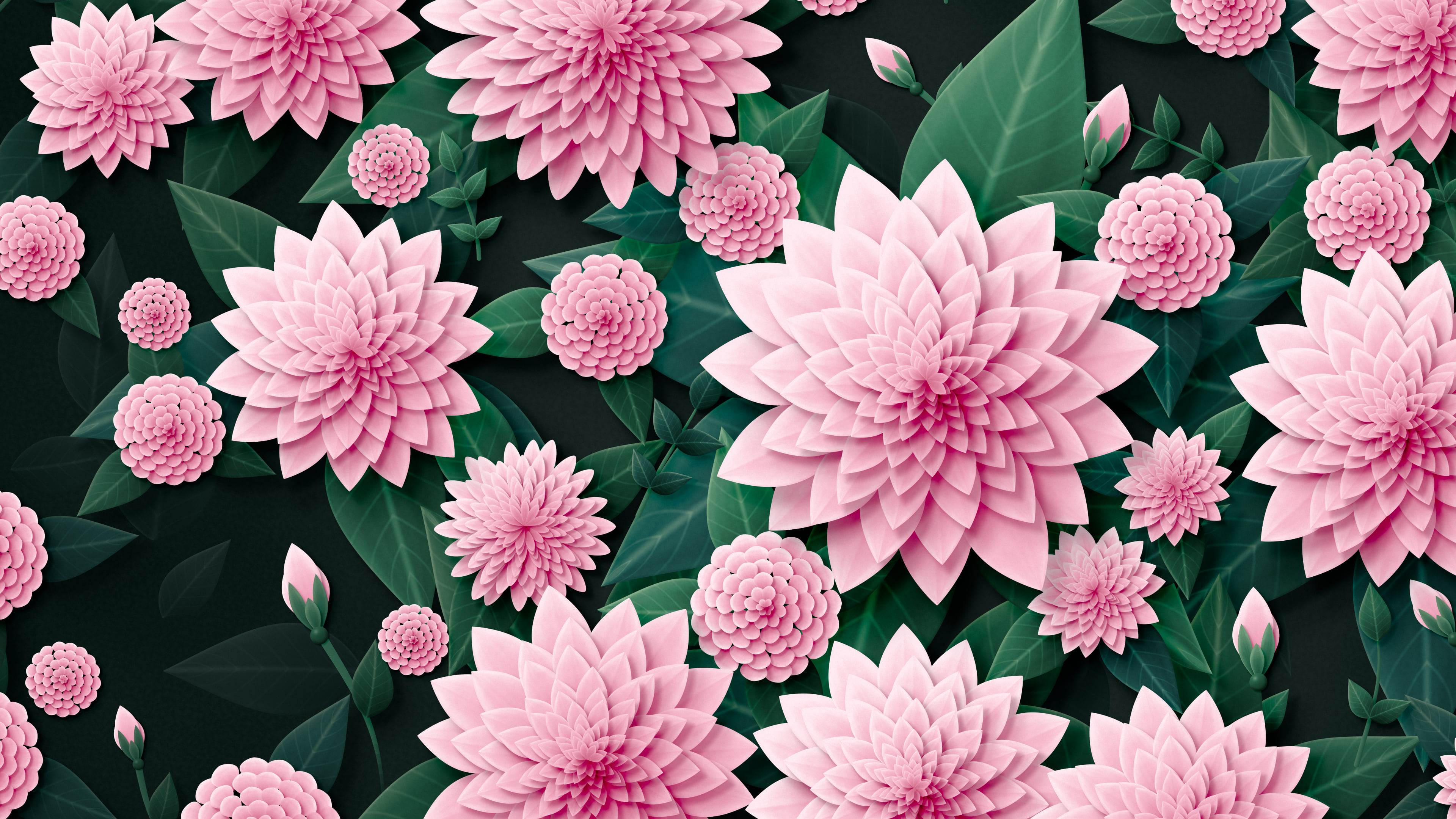 Light Pink Paper Dahlias desktop wallpaper in 4K