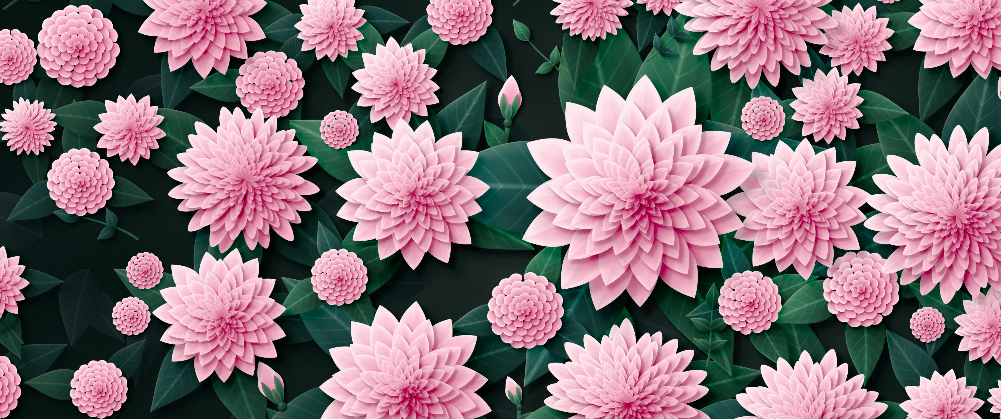 Light Pink Paper Dahlias ultrawide wallpaper, 3440 × 1440