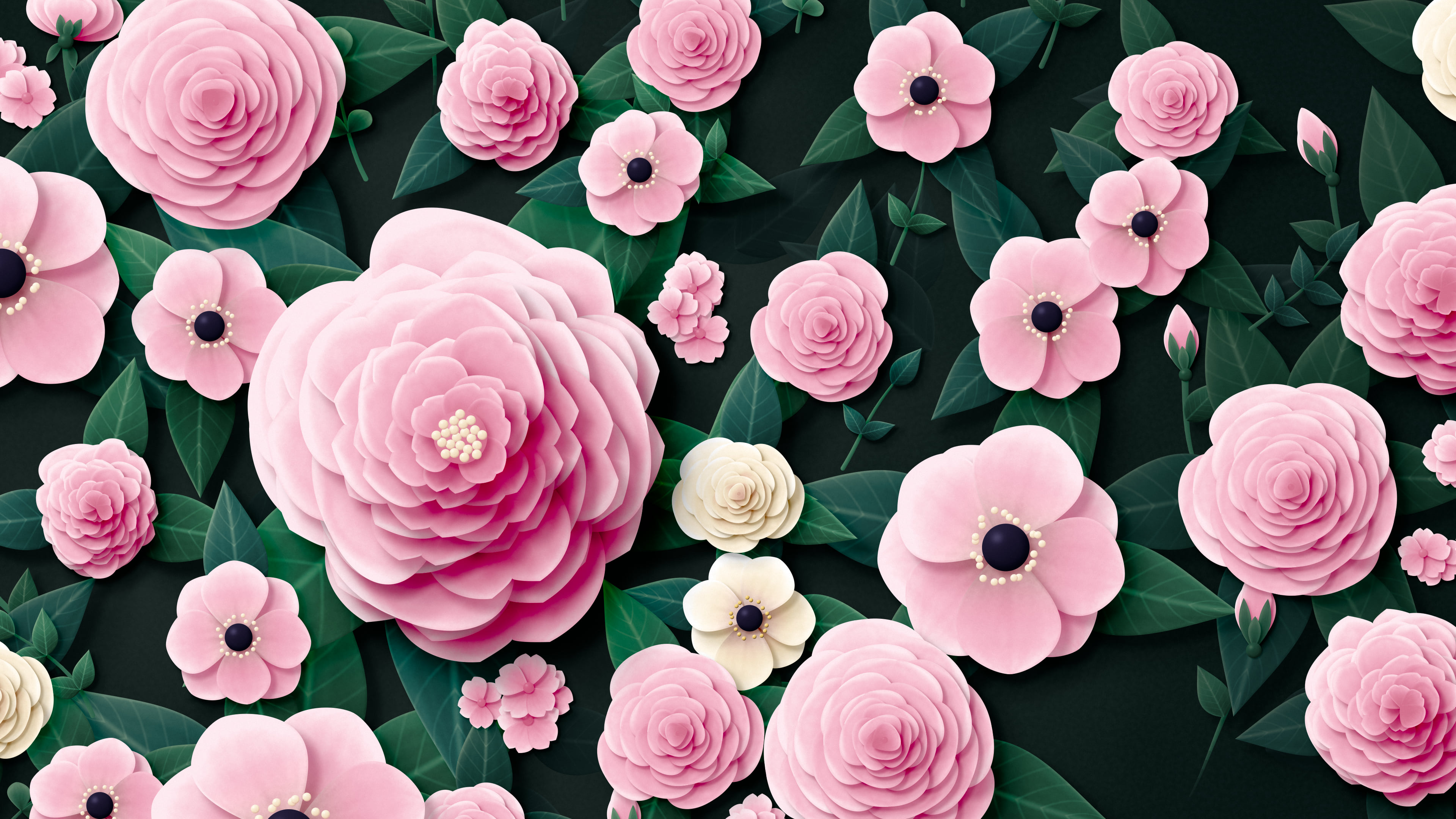 Light Pink Paper Flower Garden desktop wallpaper in 4K