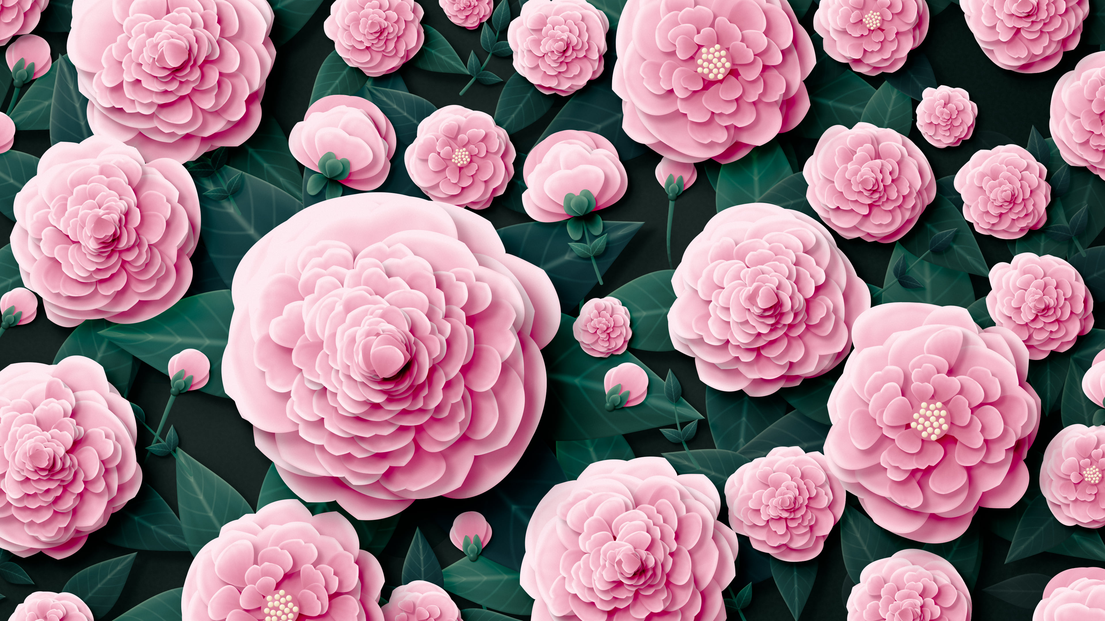 Light Pink Paper Peonies desktop wallpaper in 4K