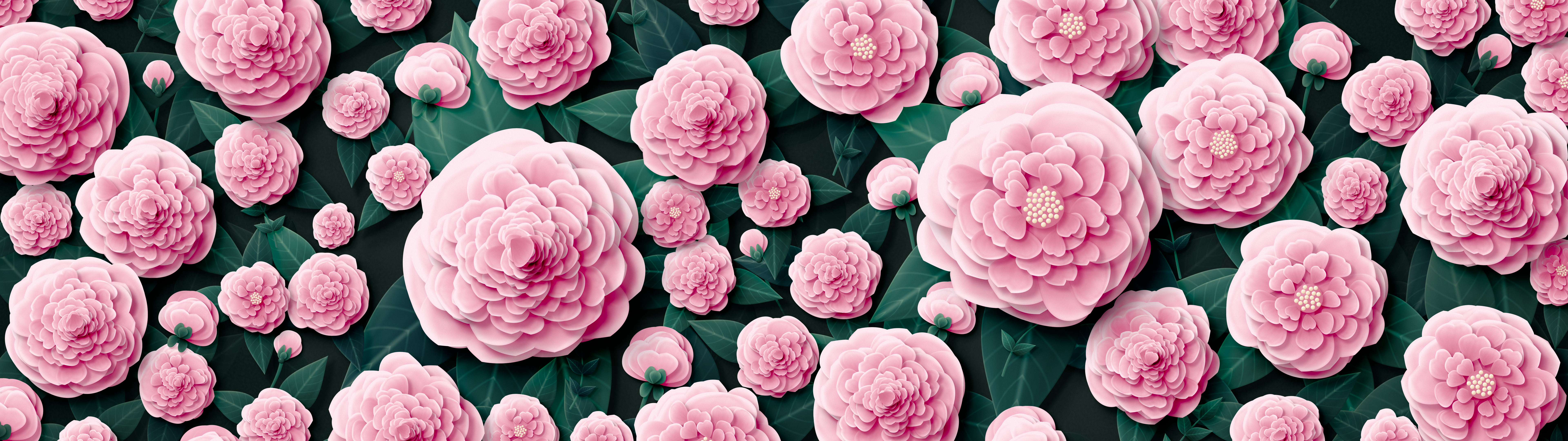 Light Pink Paper Peonies dual monitor wallpaper, 7680 × 2160