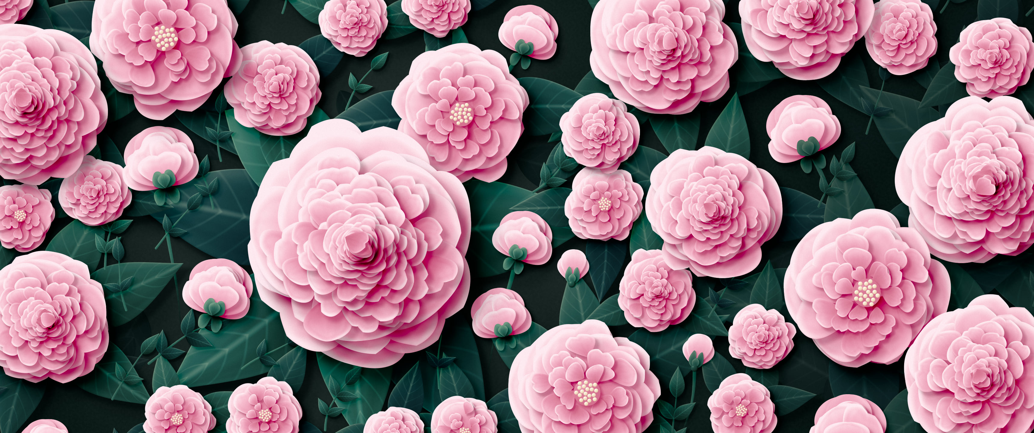 Light Pink Paper Peonies ultrawide wallpaper, 3440 × 1440